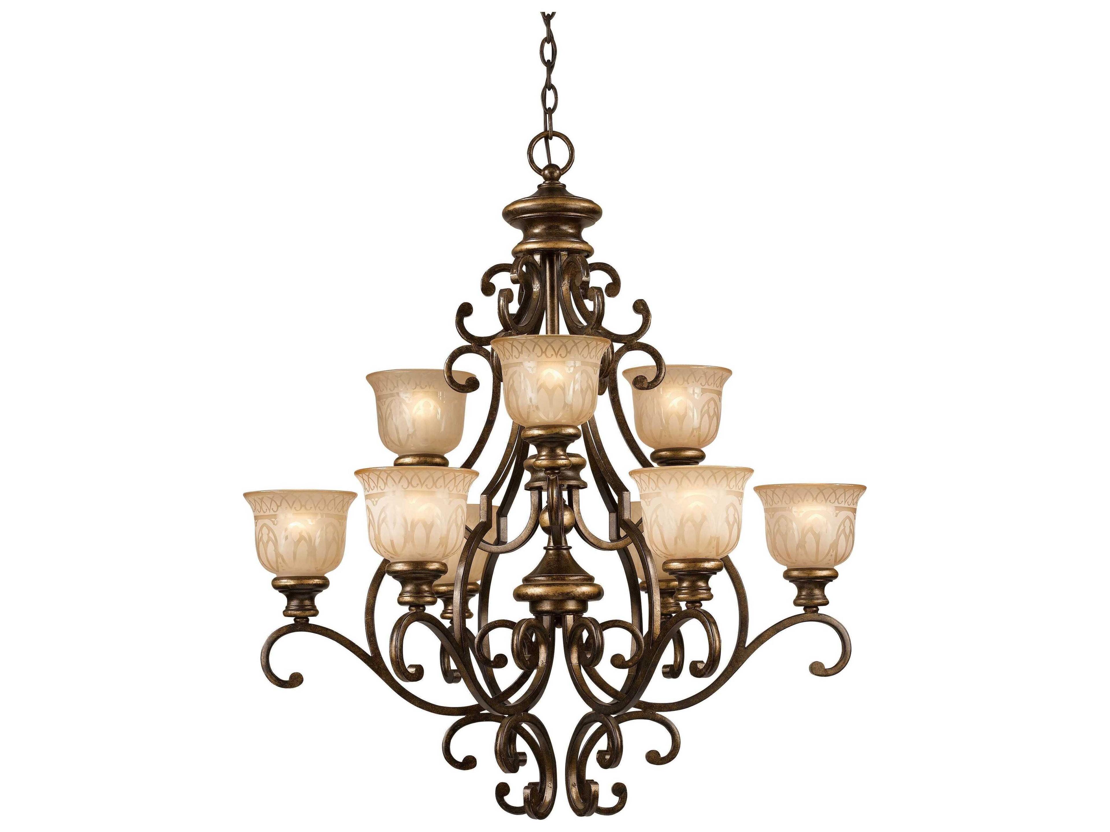 Norwalk 9-Light Bronze Umber Glass Bell Chandelier