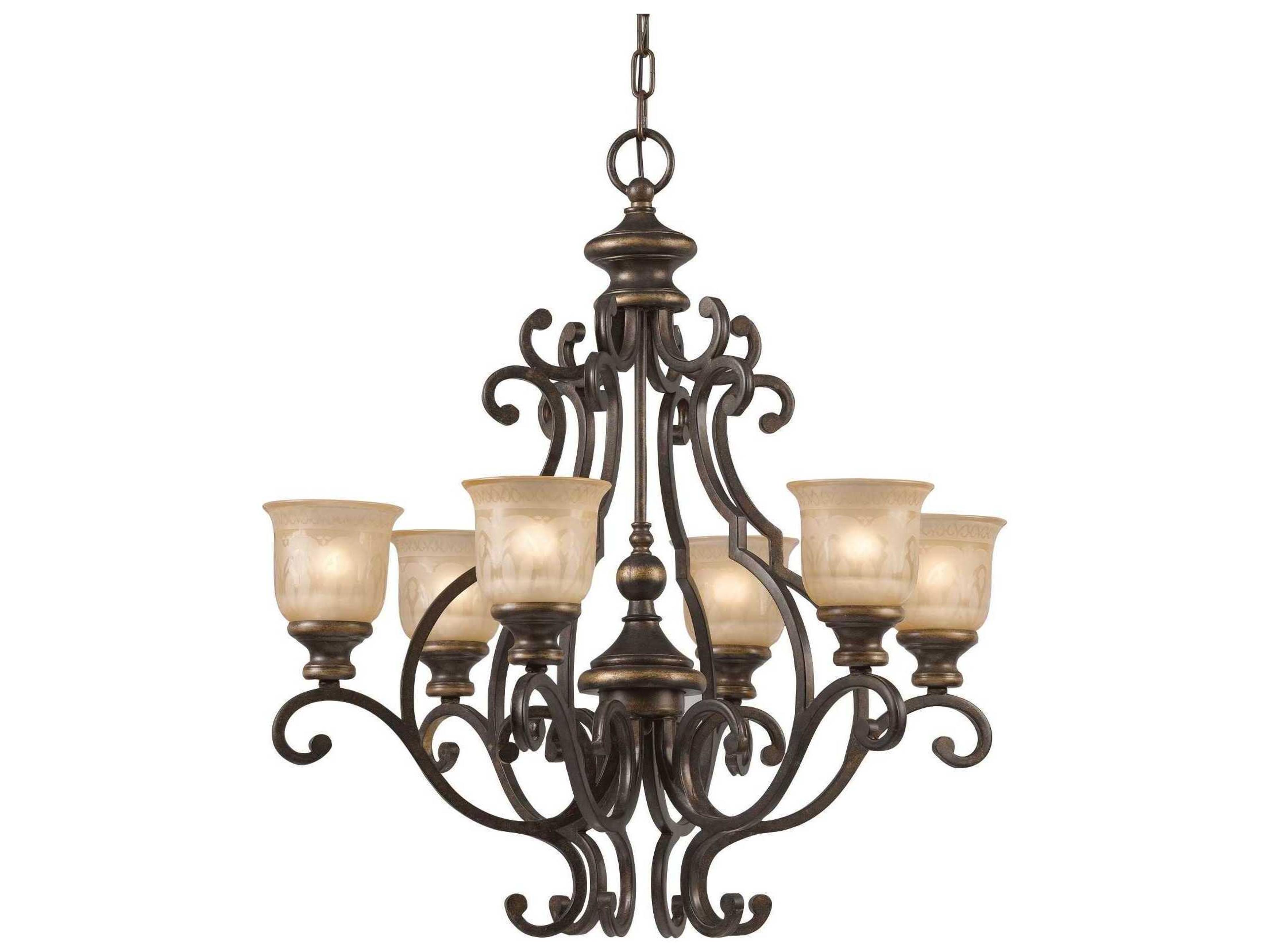 Norwalk 6-Light Bronze Umber Glass Bell Chandelier