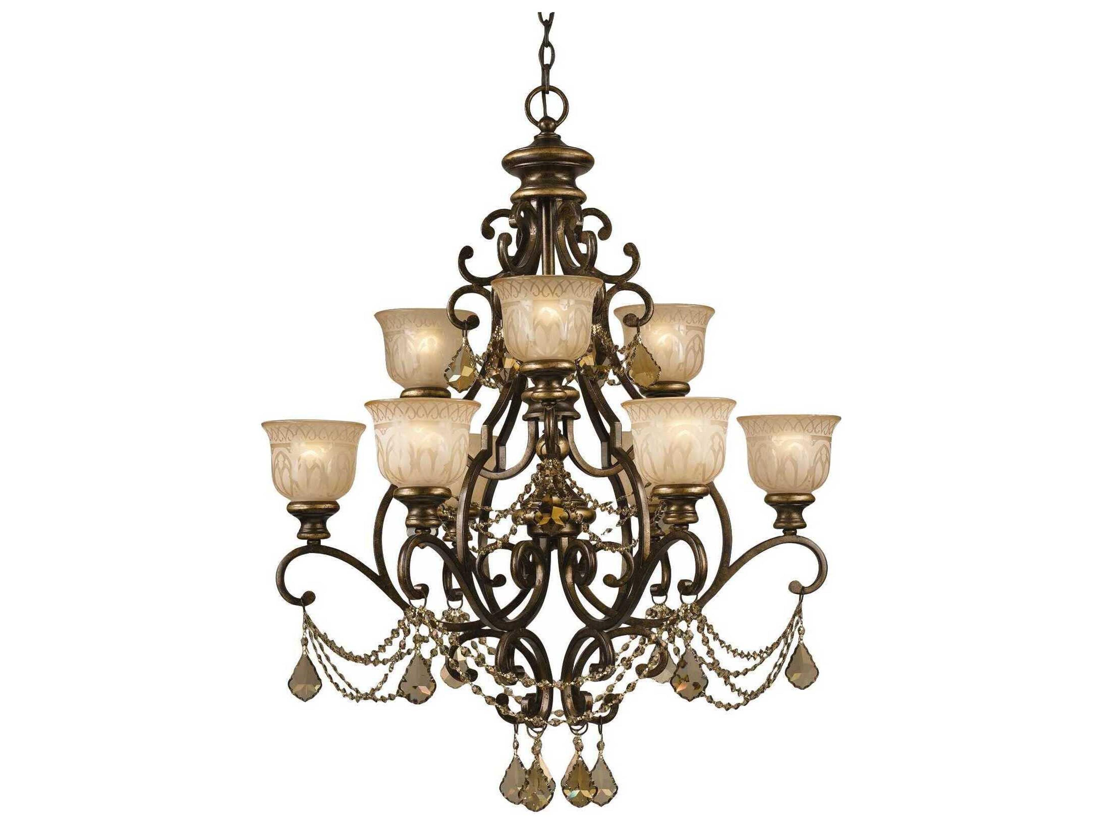 Crystorama Norwalk 9-Light Bronze Umber Crystal Glass Bell Tiered Chandelier