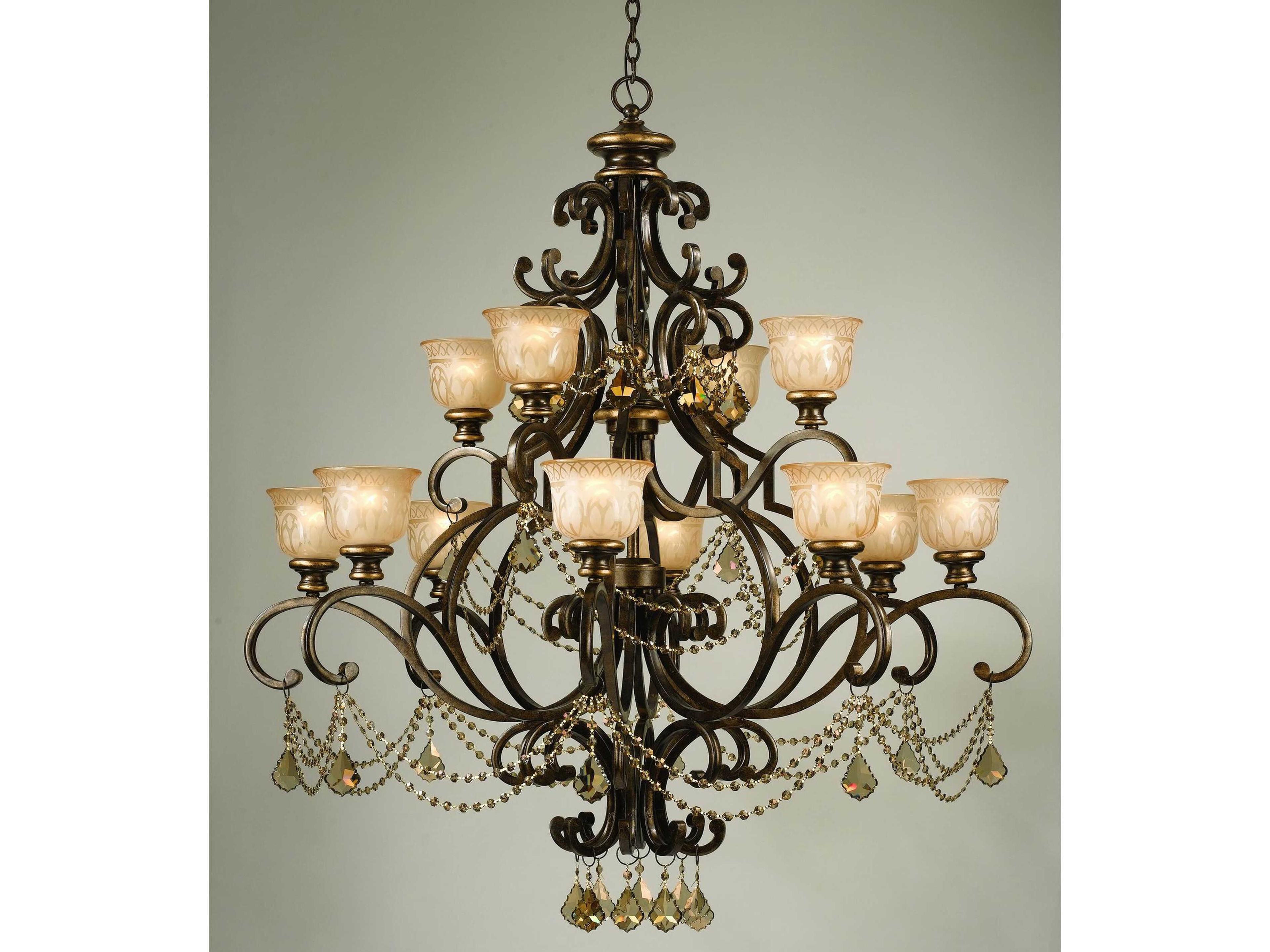 Crystorama Norwalk 12-Light Bronze Umber Crystal Glass Bell Tiered Chandelier