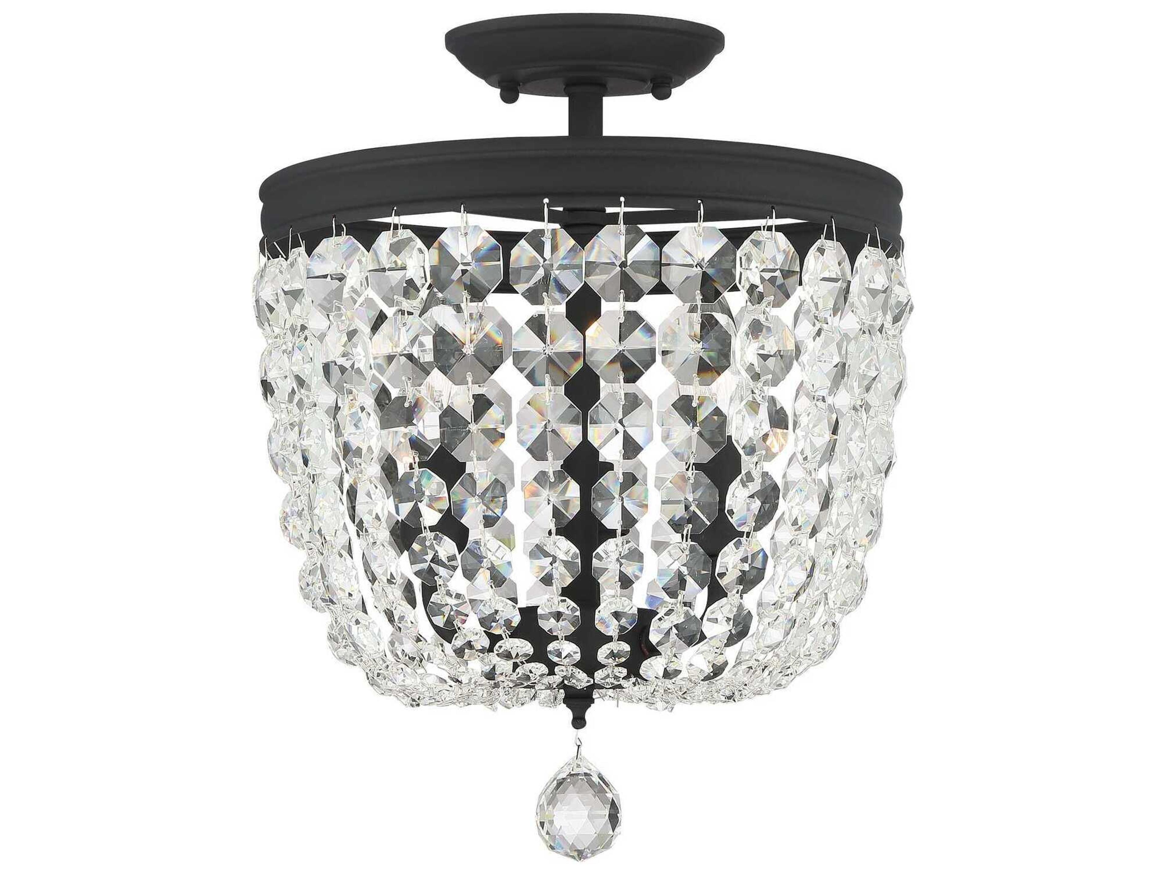 Crystorama Archer 3-Light Black Crystal Bowl Semi Flush Mount