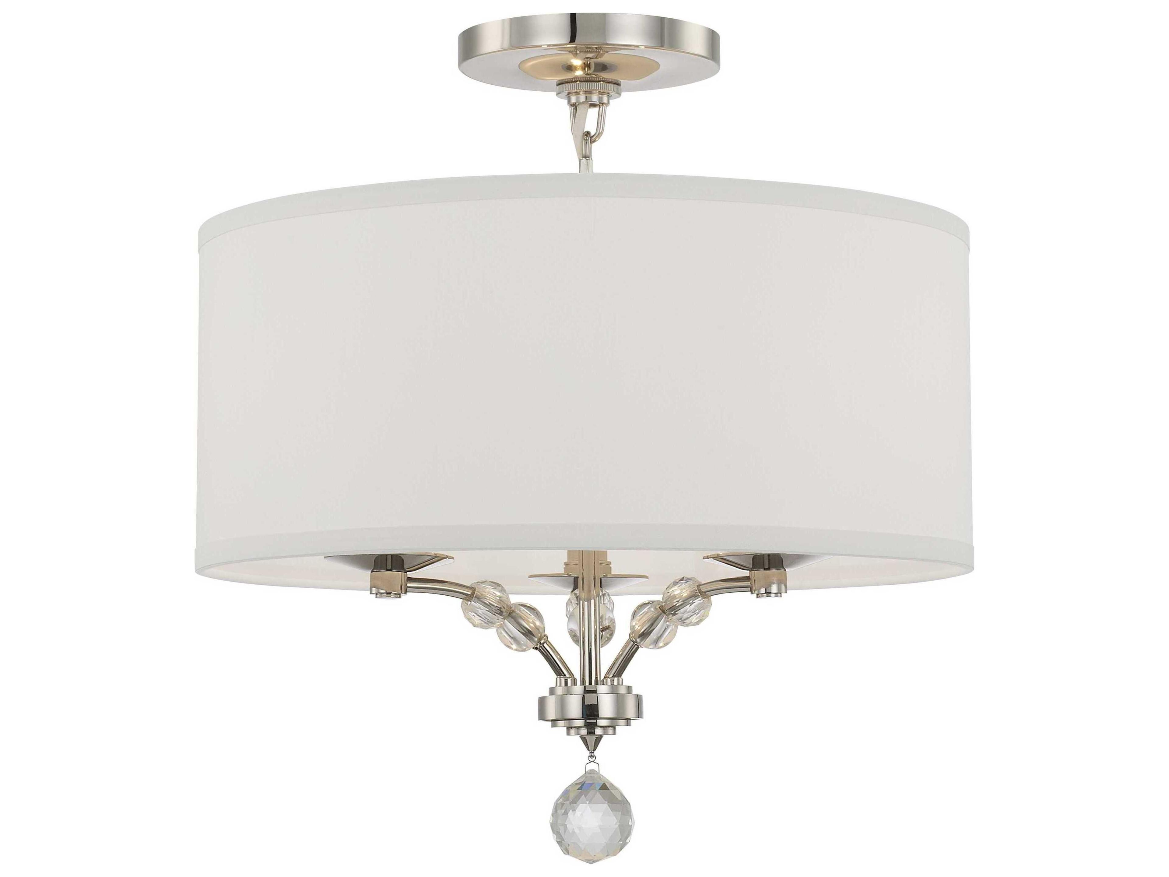 Mirage 3-Light Polished Nickel Crystal Glass Drum Semi Flush Mount
