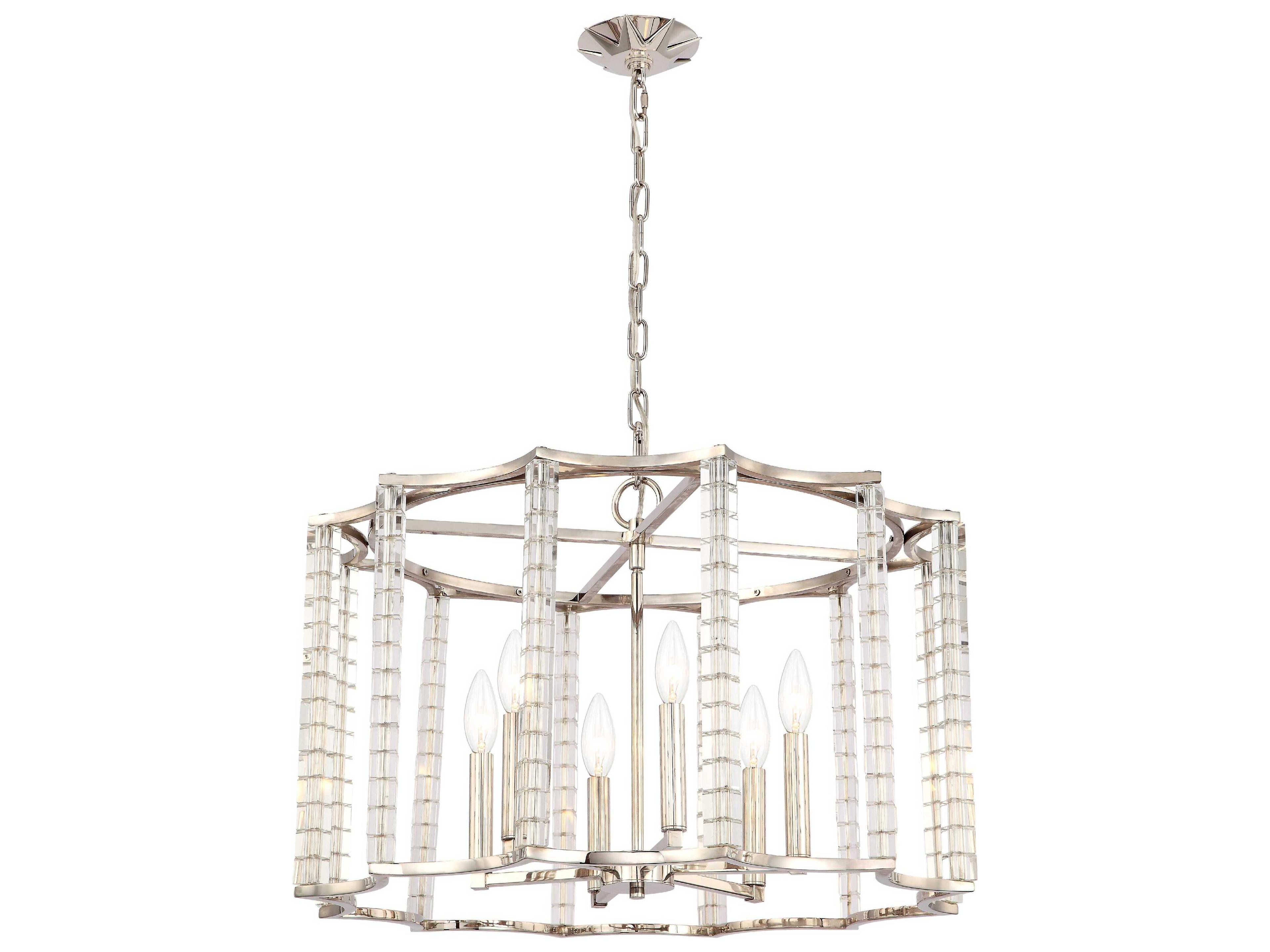 Carson 6-Light Polished Nickel Crystal Candelabra Drum Chandelier
