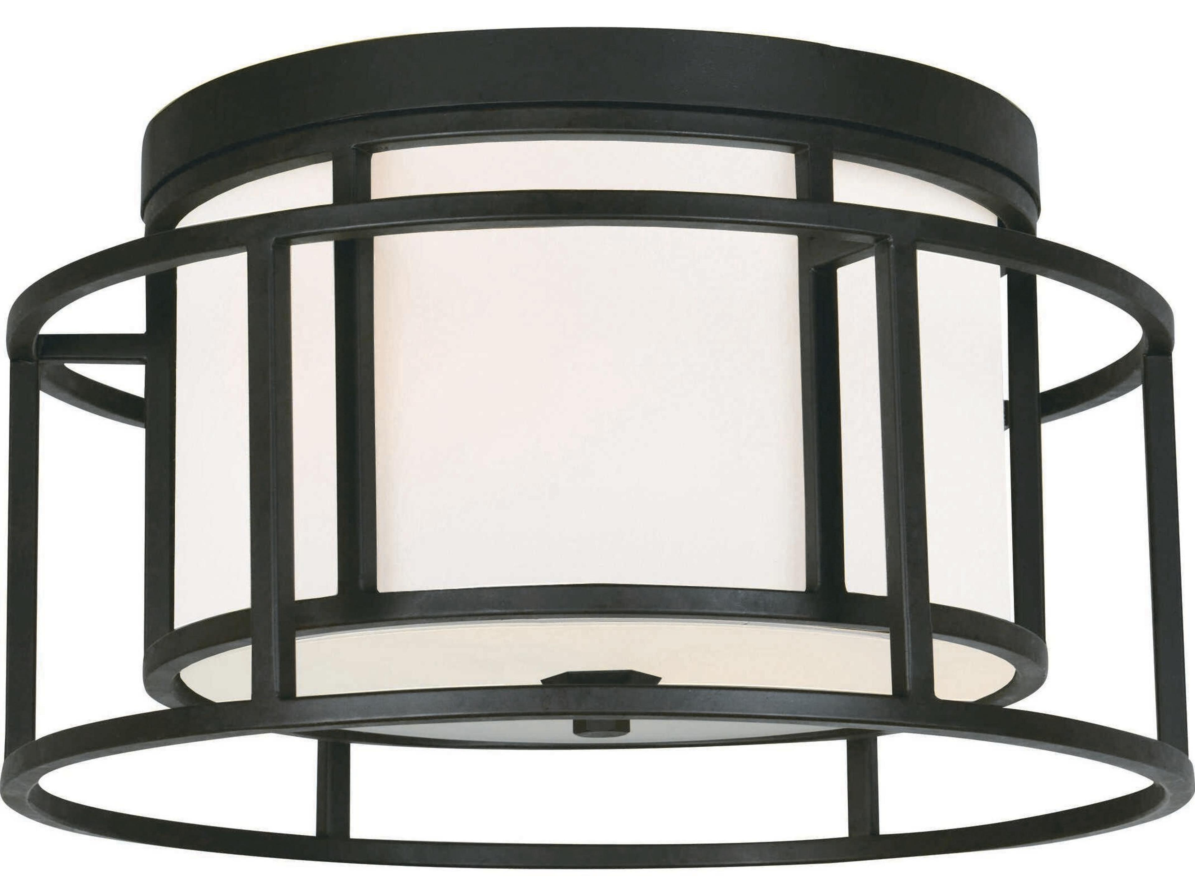 Hulton 2-Light Matte Black White Drum Geometric Flush Mount