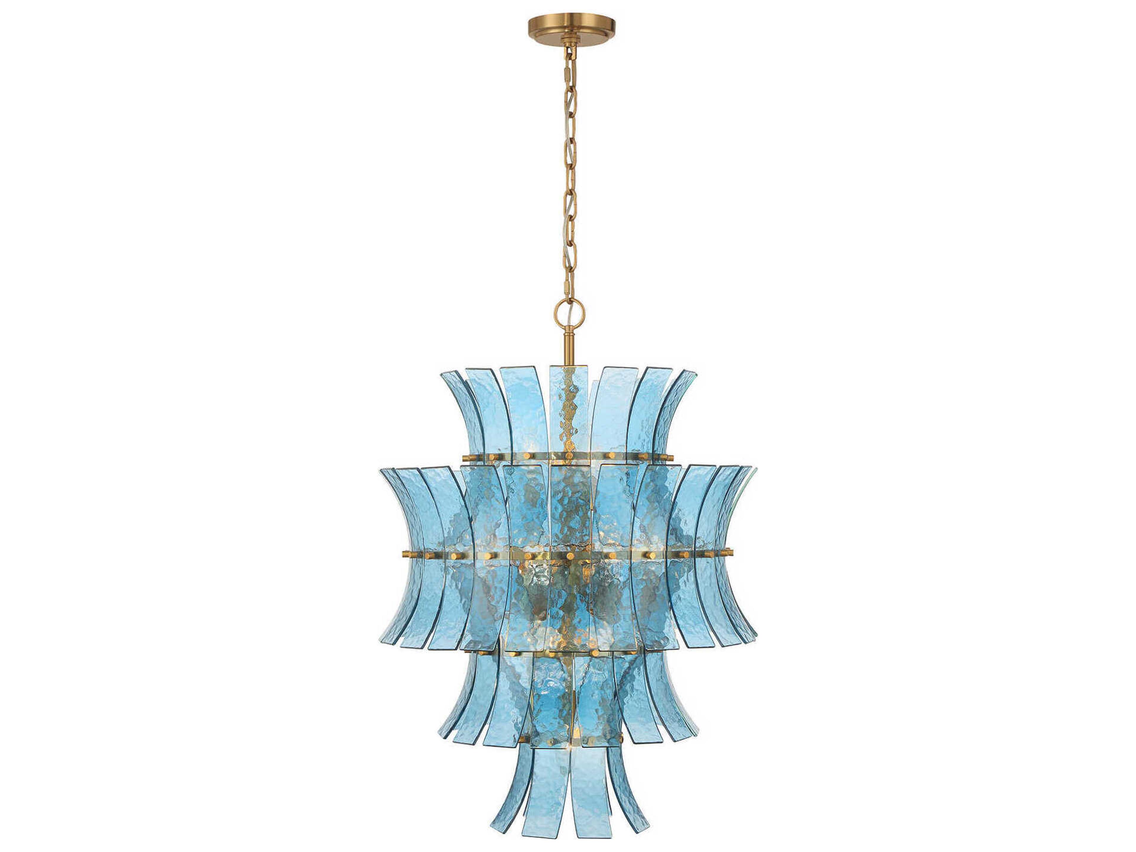 Crystorama Abigail 13-Light Aged Brass Blue Tiered Chandelier