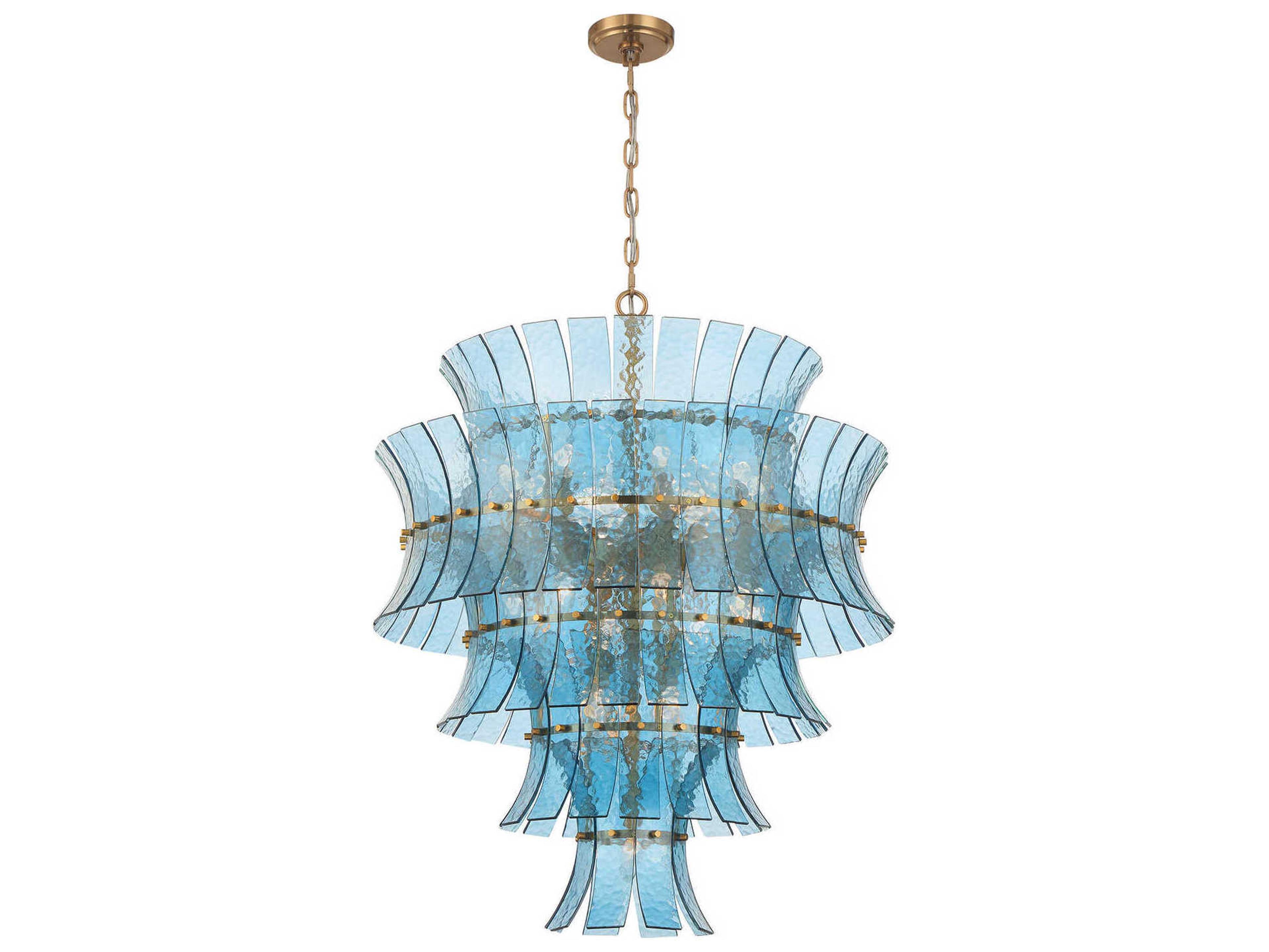 Abigail 21-Light Aged Brass Blue Tiered Chandelier