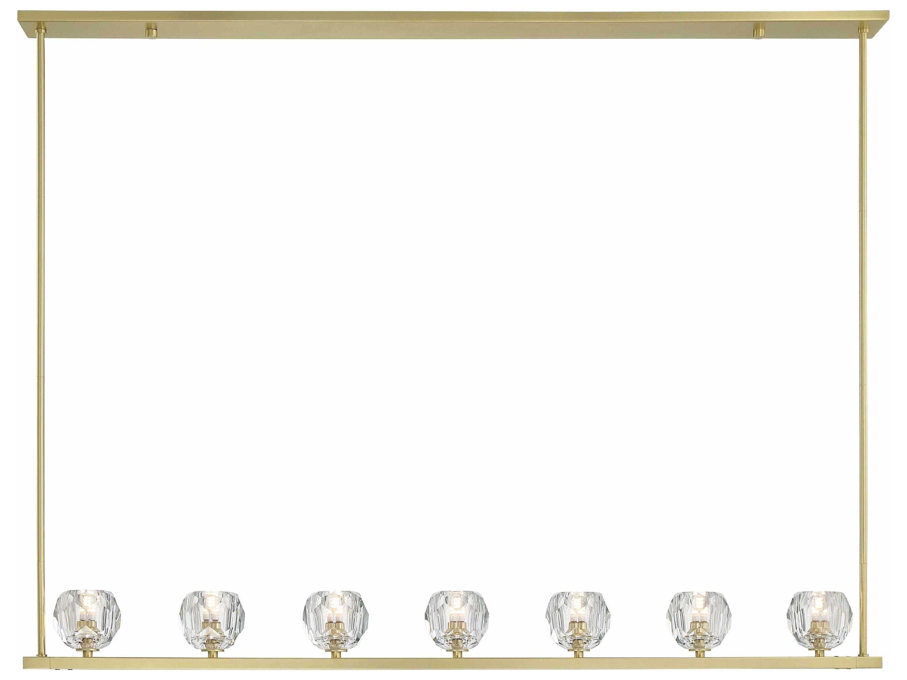 Aragon 7-Light Soft Brass Crystal Glass Globe Linear Island Pendant