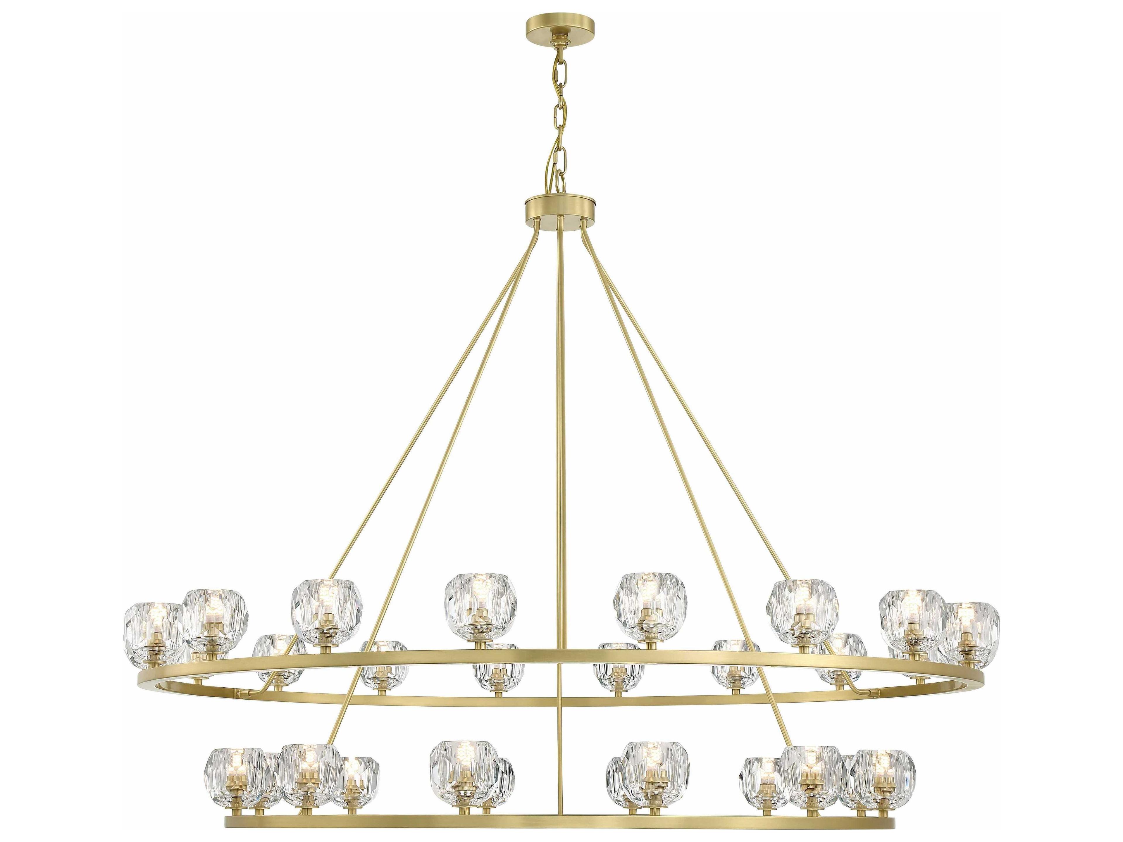 Aragon 30-Light Soft Brass Crystal Glass Globe Tiered Chandelier