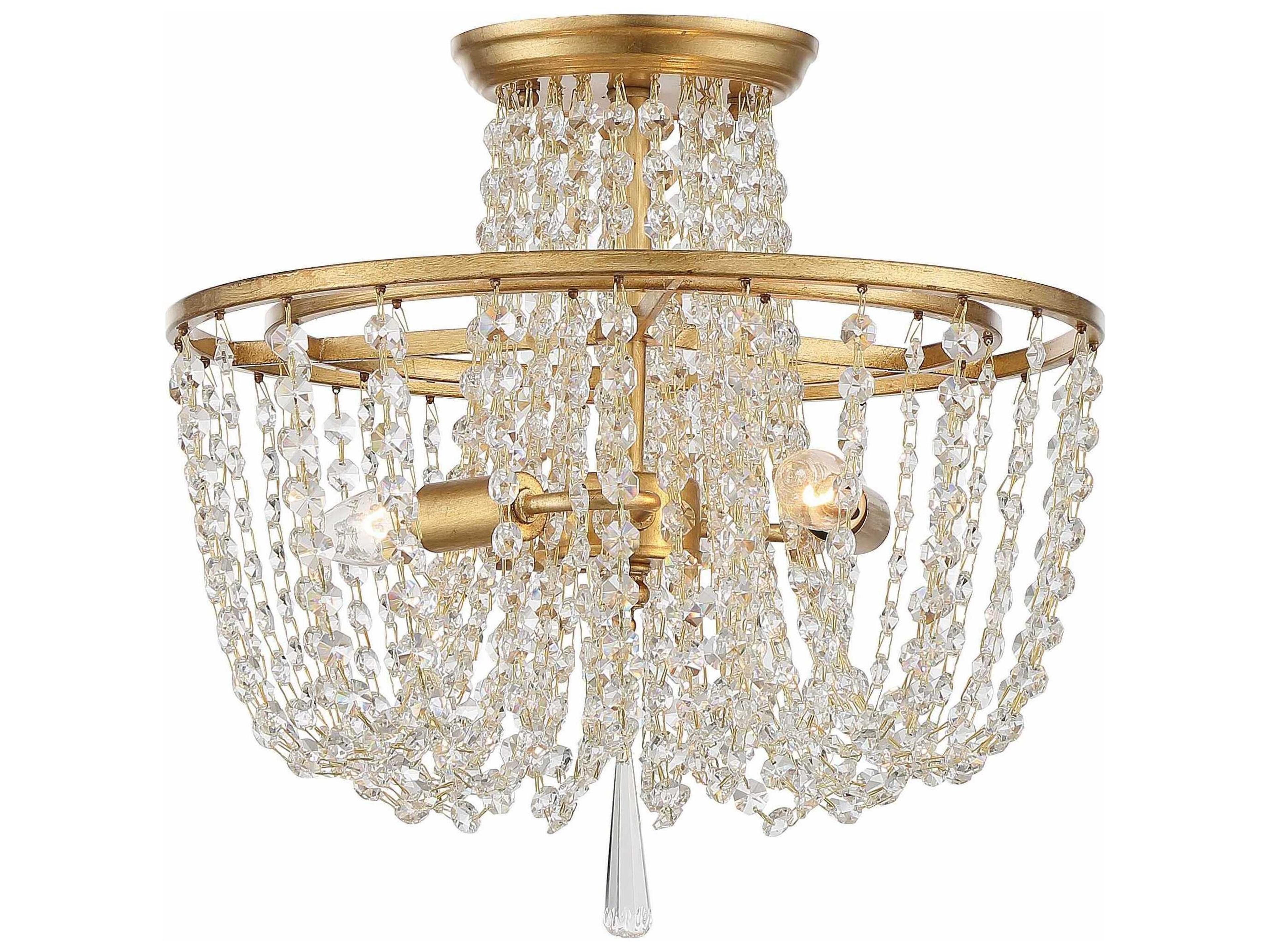 Arcadia 3-Light Antique Gold Steel Crystal Semi Flush Mount