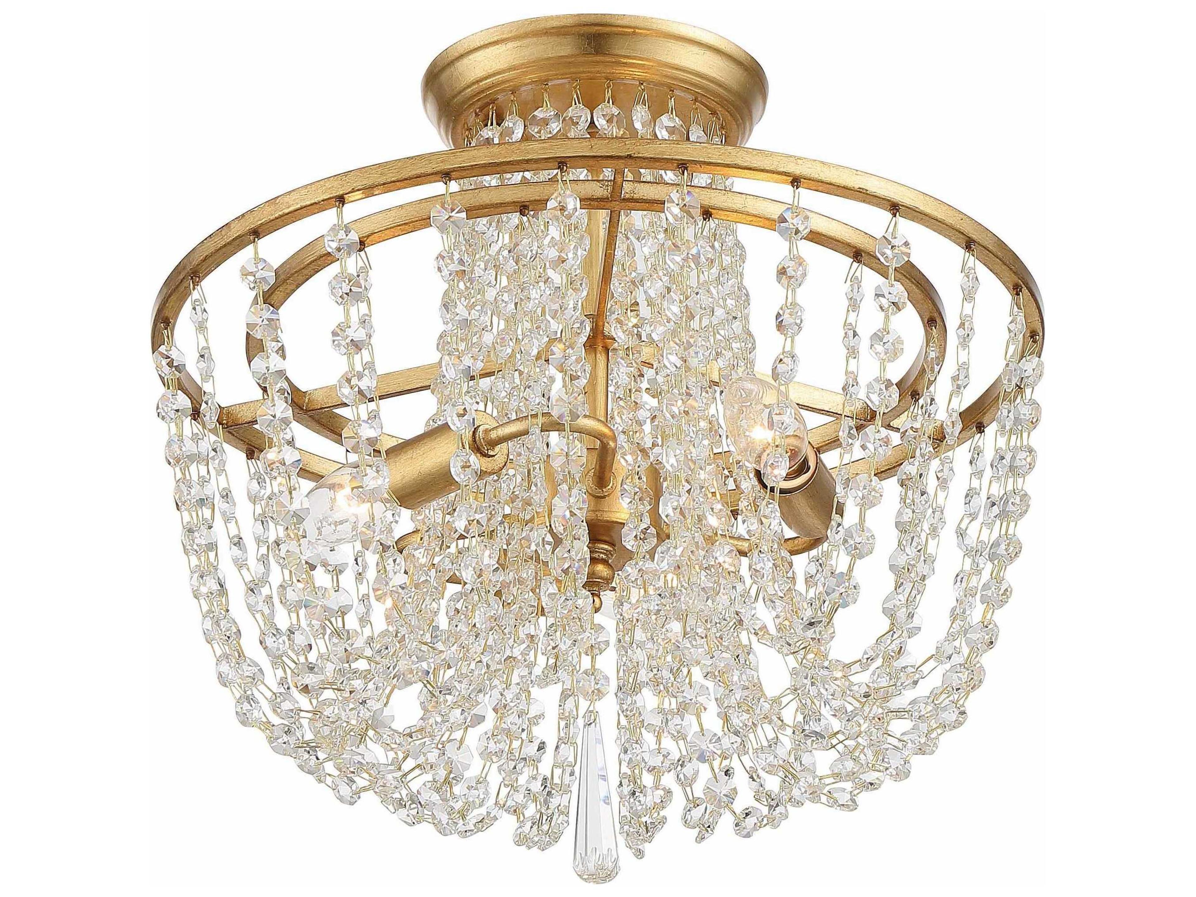 Crystorama Arcadia 3-Light Antique Gold Steel Crystal Semi Flush Mount