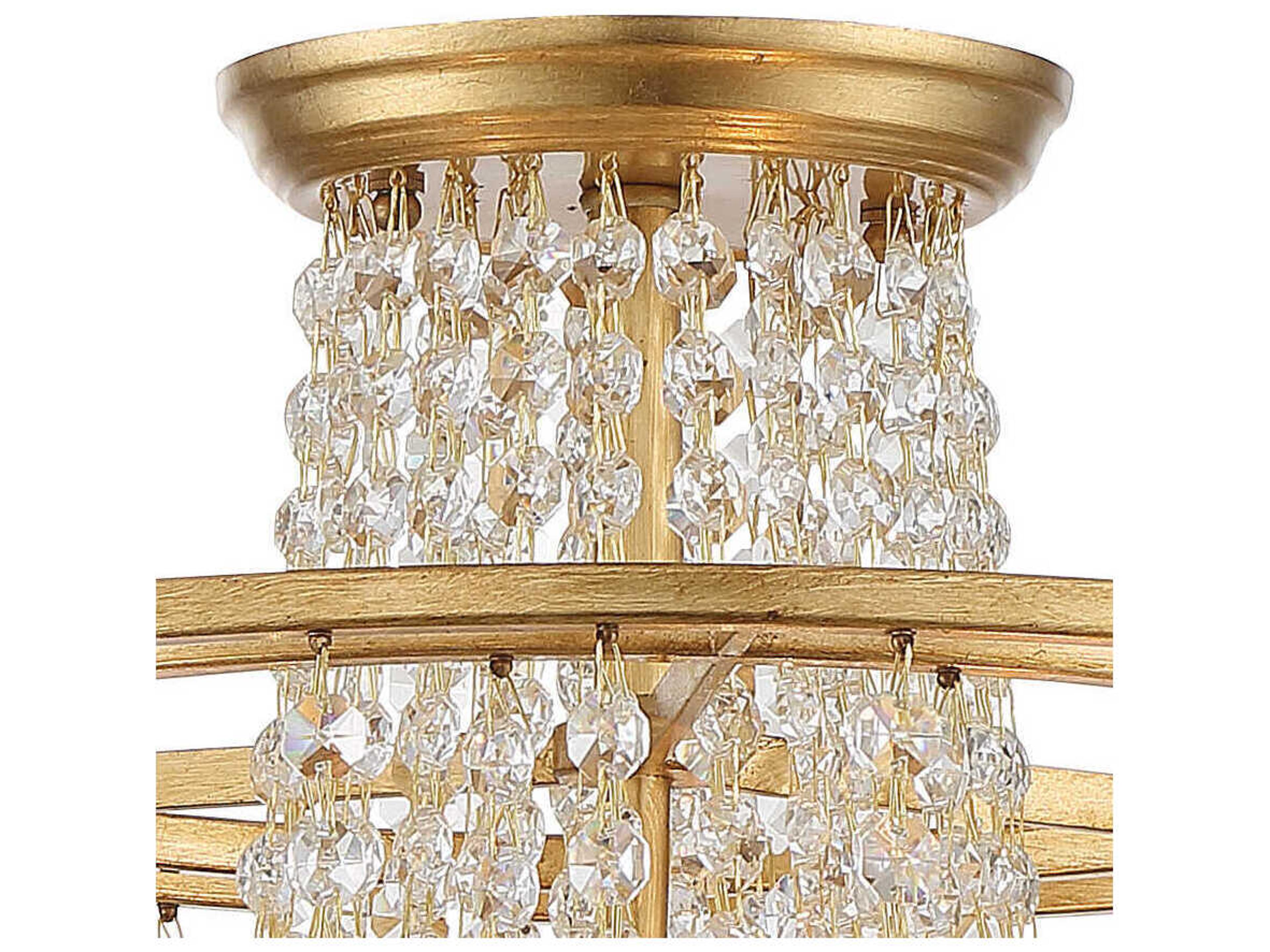 Crystorama Arcadia 3-Light Antique Gold Steel Crystal Semi Flush Mount