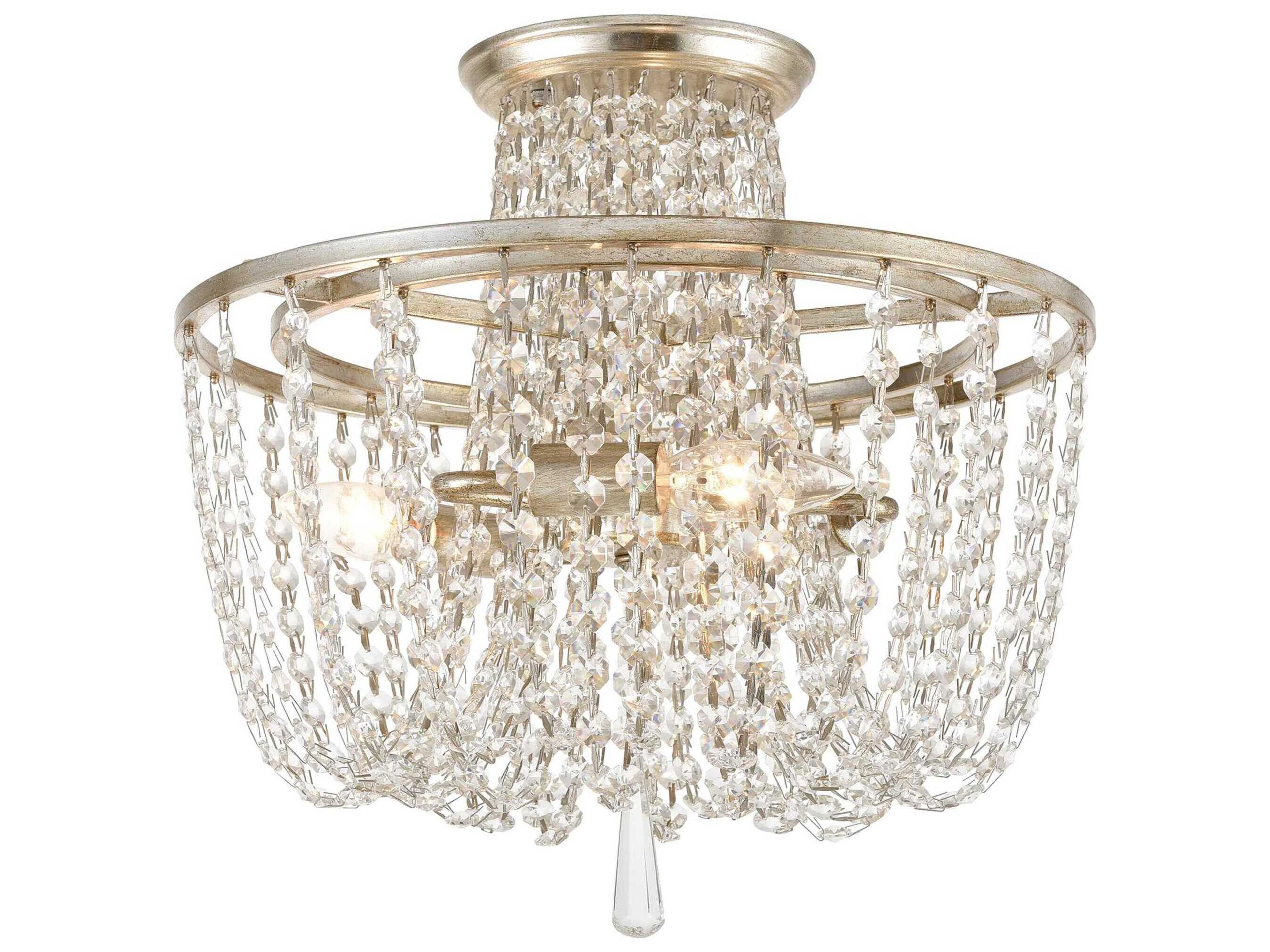 Arcadia 3-Light Antique Silver Clear Crystal Semi Flush Mount