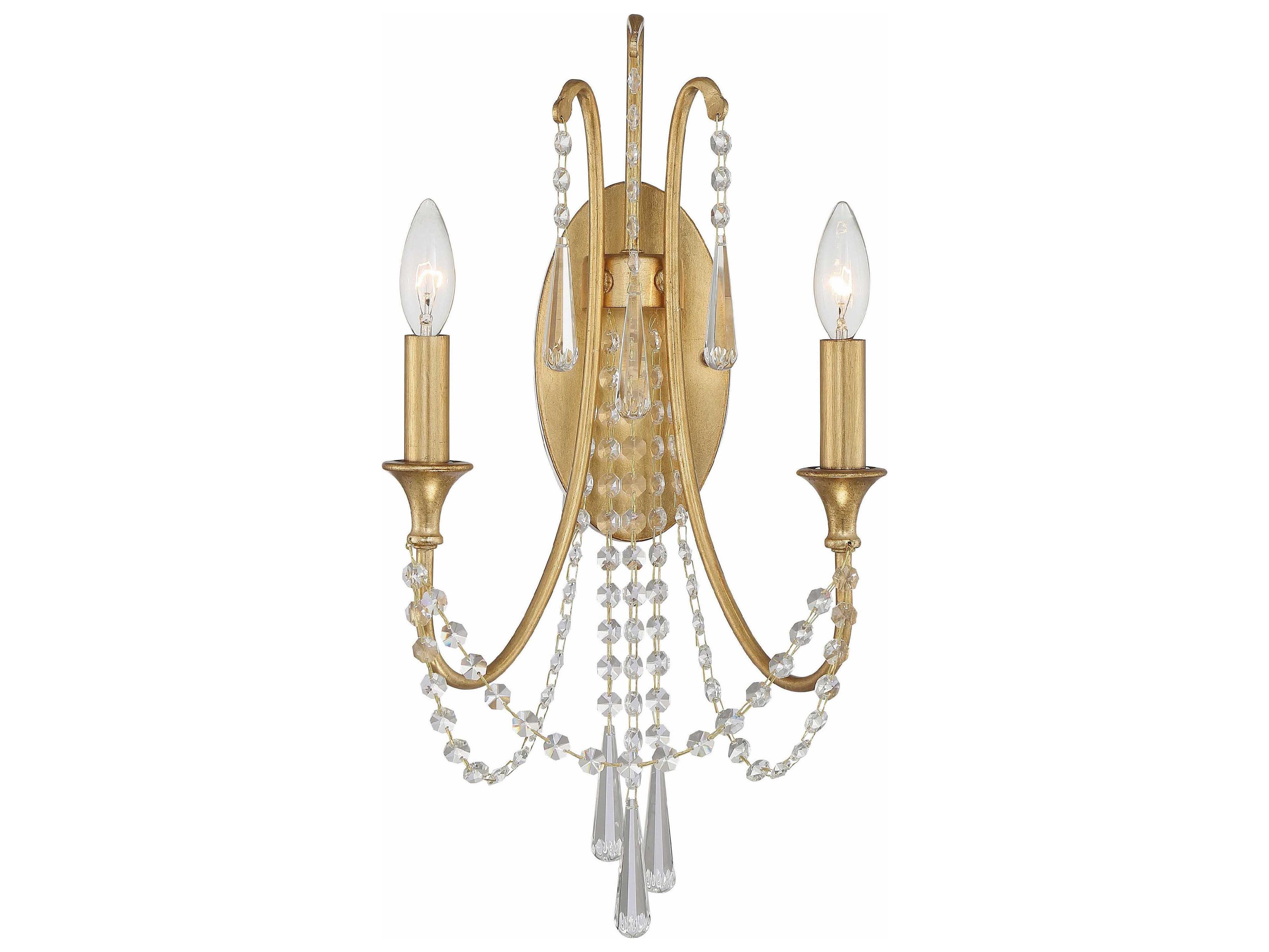 Arcadia 2-Light Antique Gold Crystal Wall Sconce