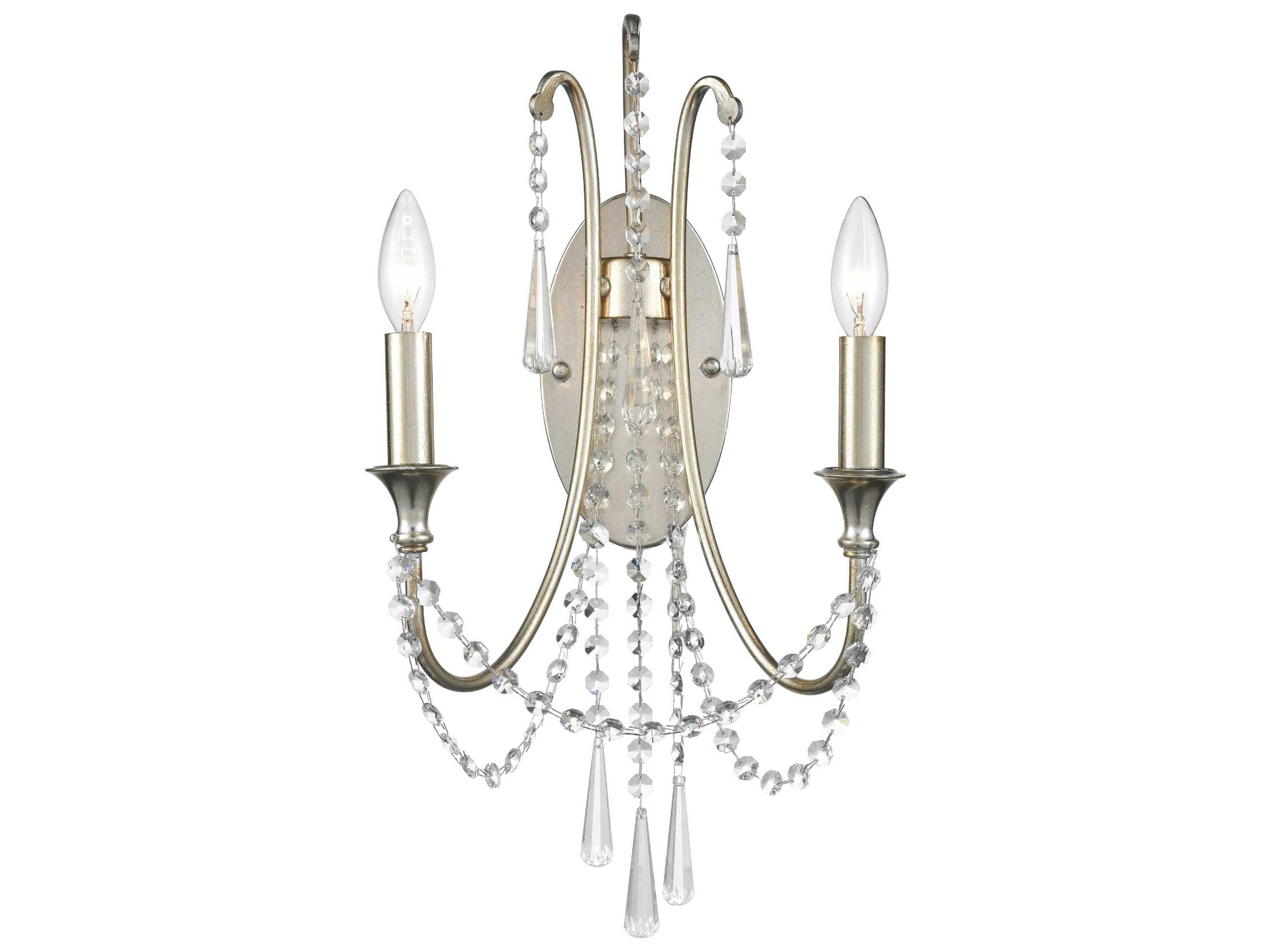 Arcadia 2-Light Antique Silver Crystal Wall Sconce
