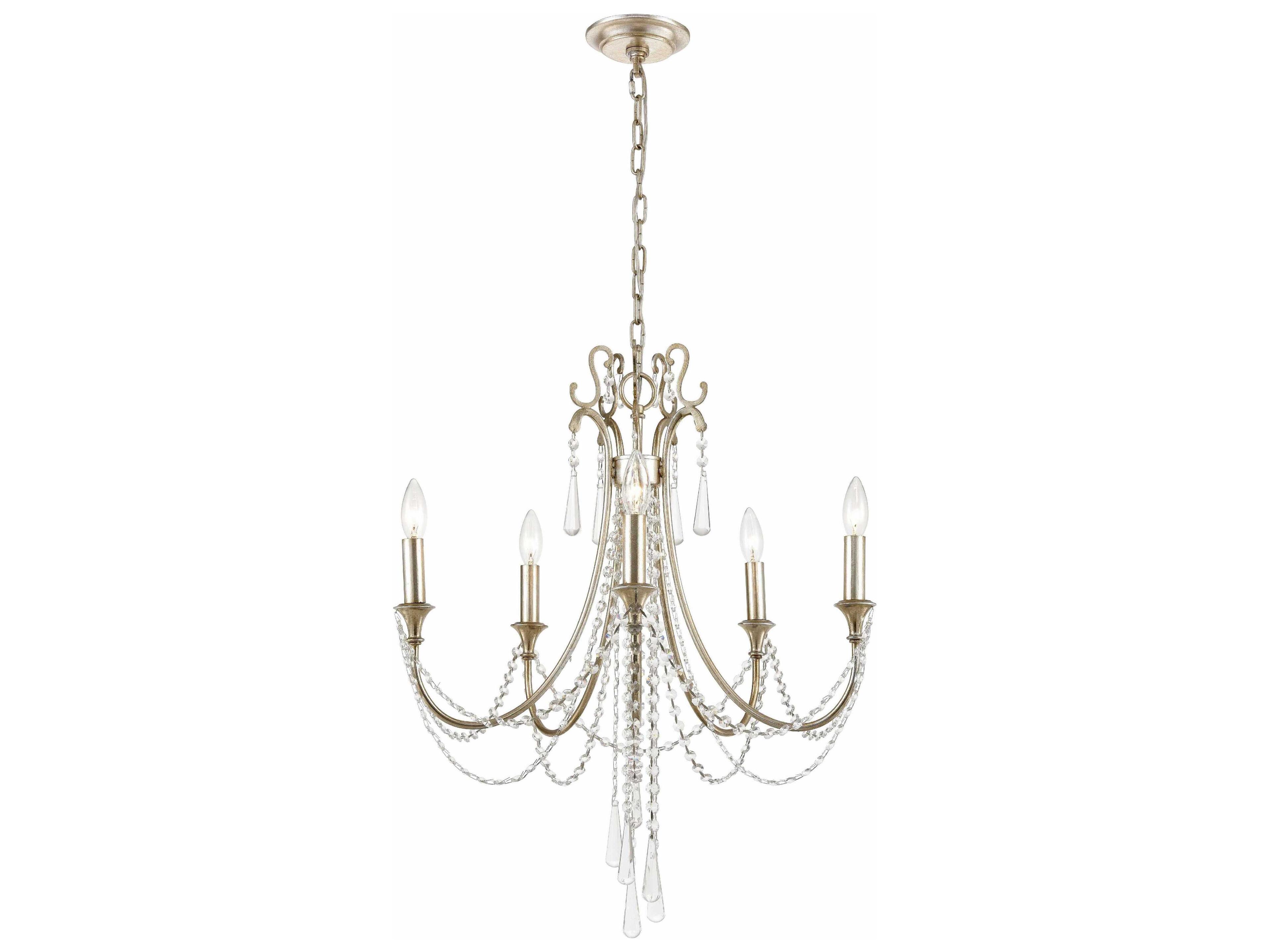 Arcadia 5-Light Antique Silver Clear Crystal Candelabra Chandelier