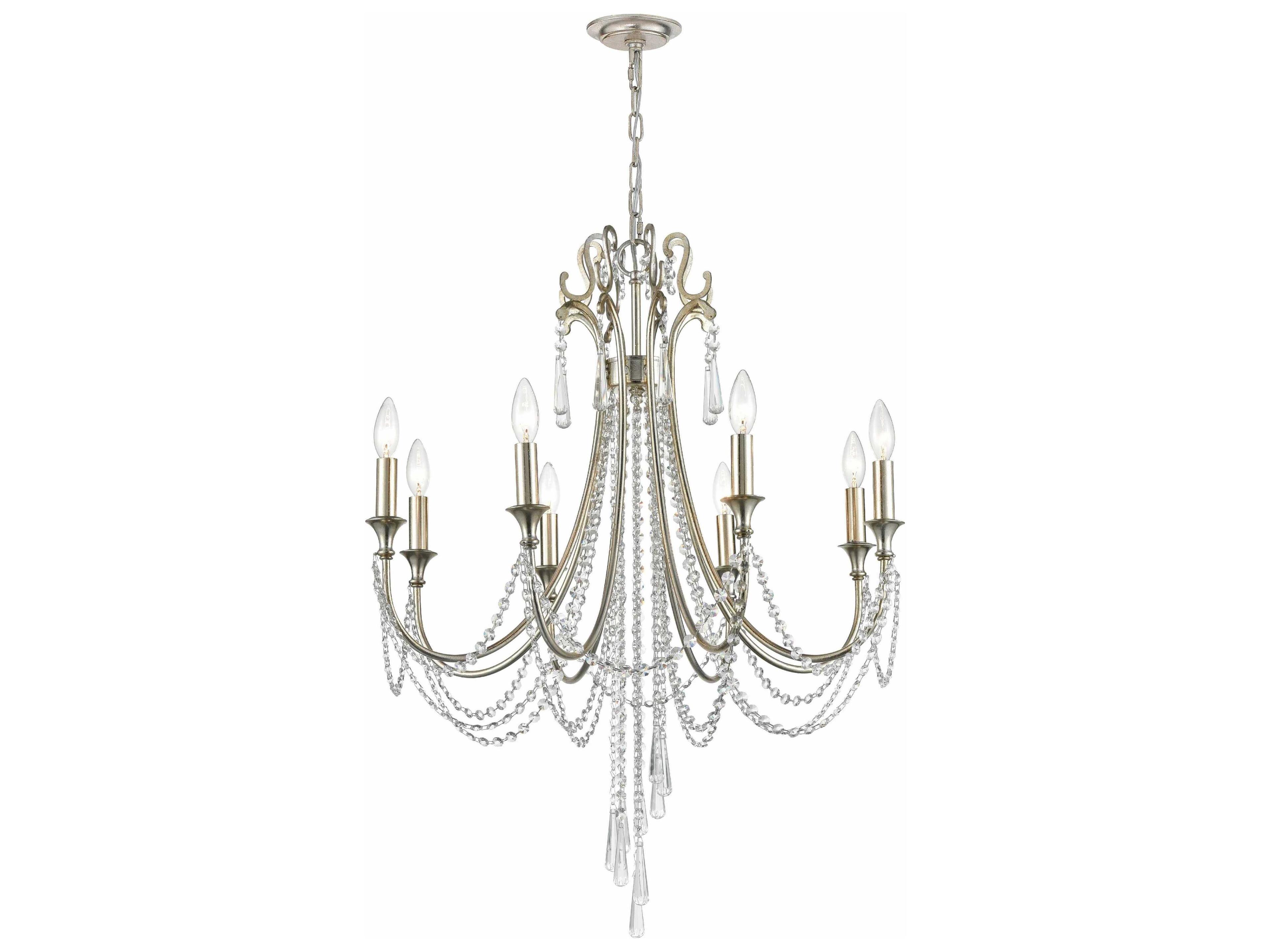 Arcadia 8-Light Antique Silver Steel Crystal Candelabra Chandelier