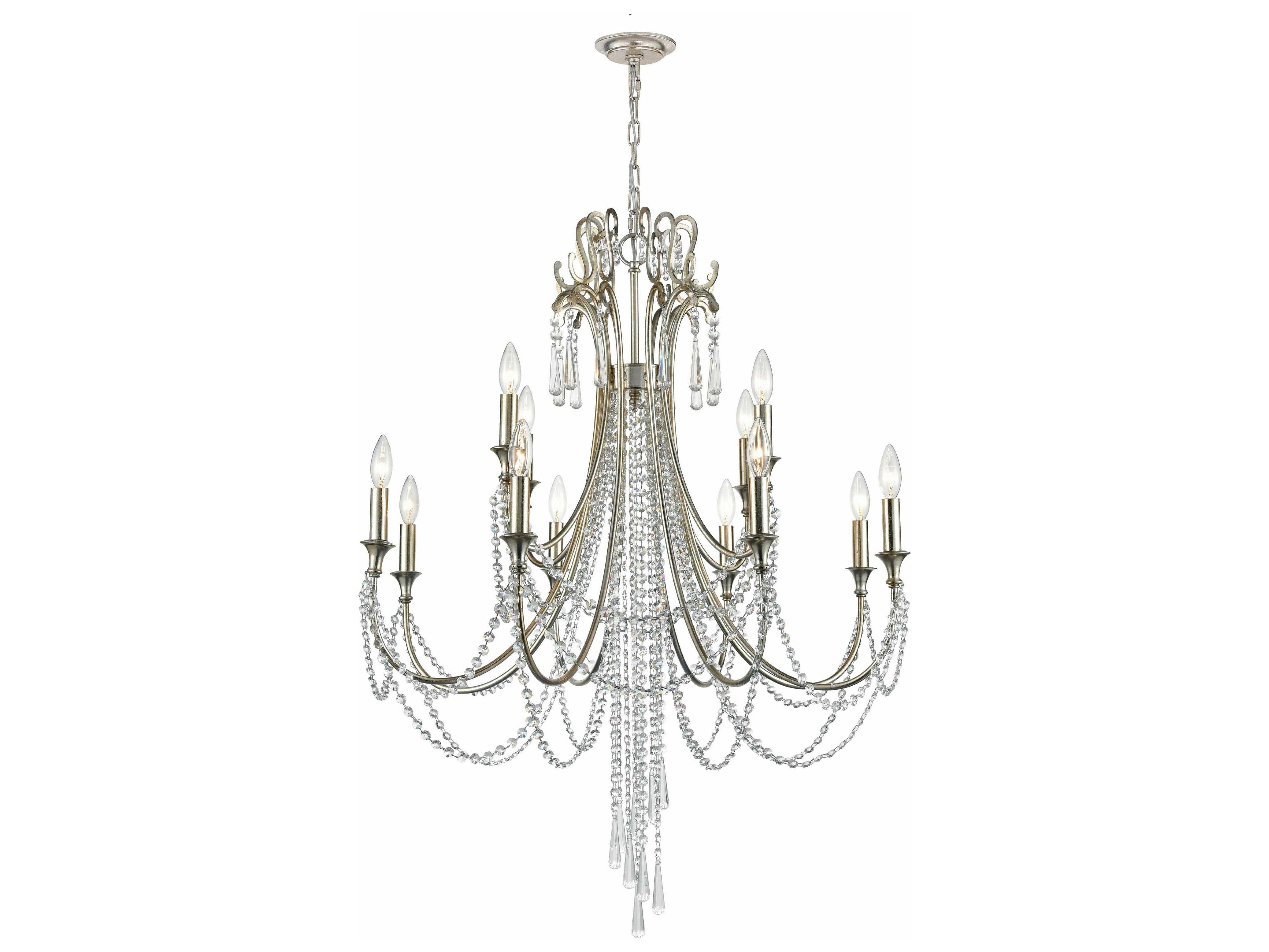 Arcadia 12-Light Antique Silver Steel Crystal Candelabra Tiered Chandelier