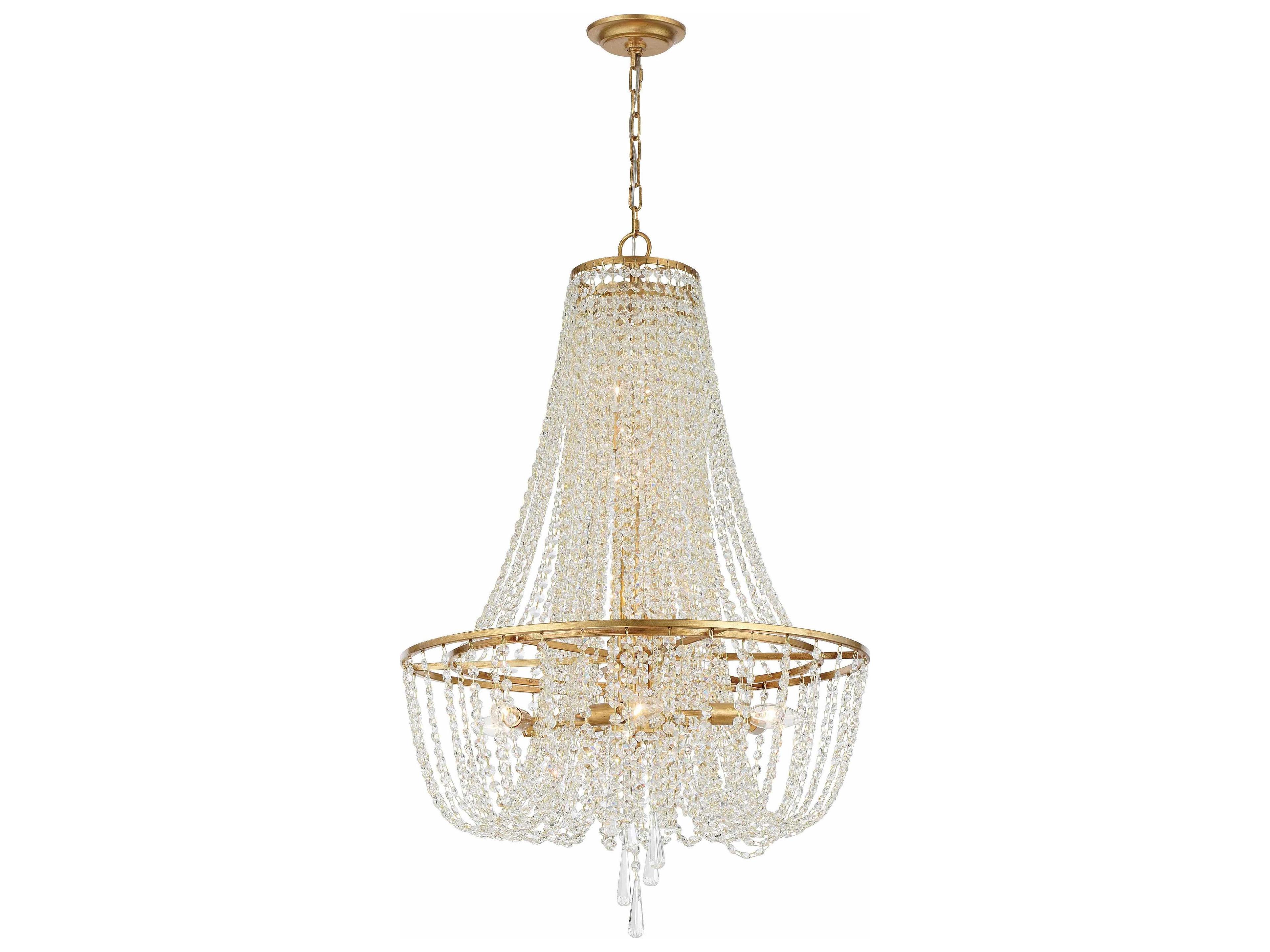 Arcadia 9-Light Antique Gold Steel Crystal Candelabra Tiered Chandelier