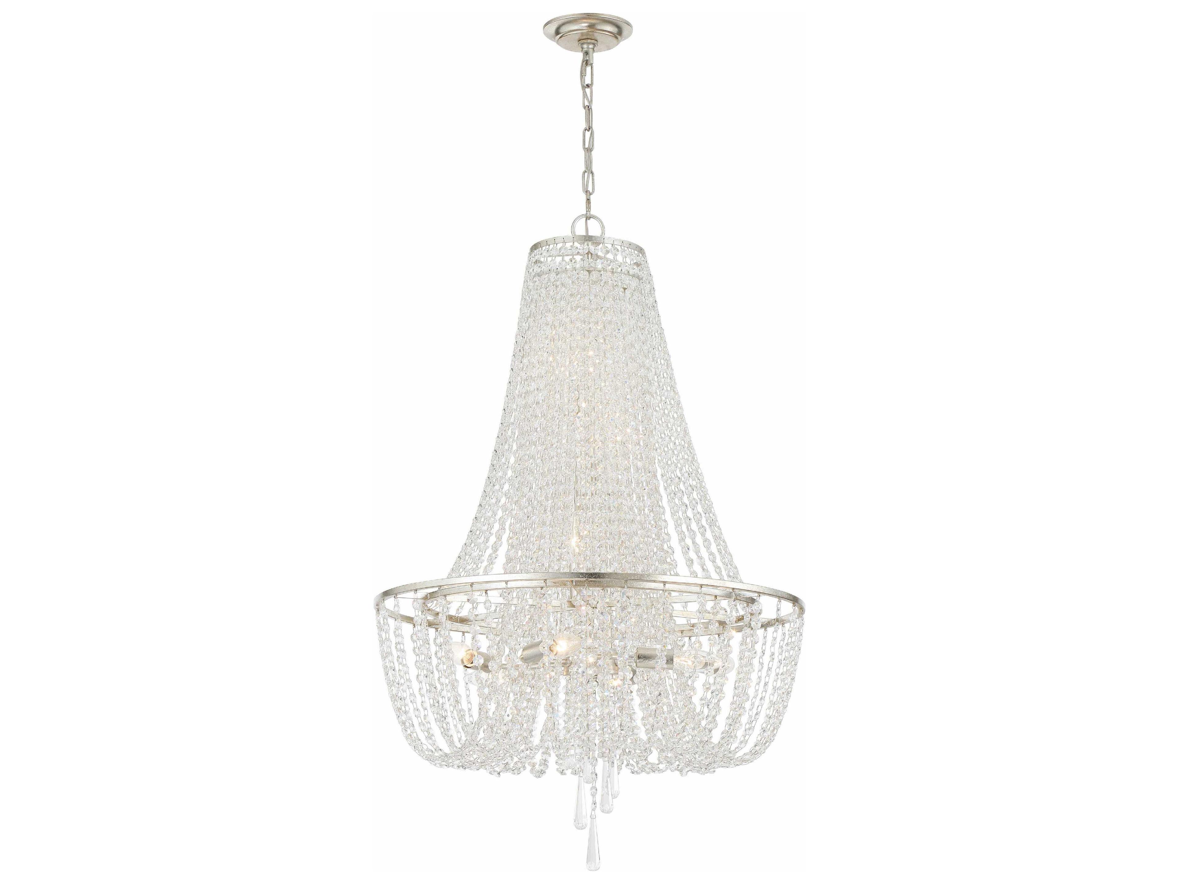 Arcadia 9-Light Antique Silver Steel Crystal Candelabra Chandelier