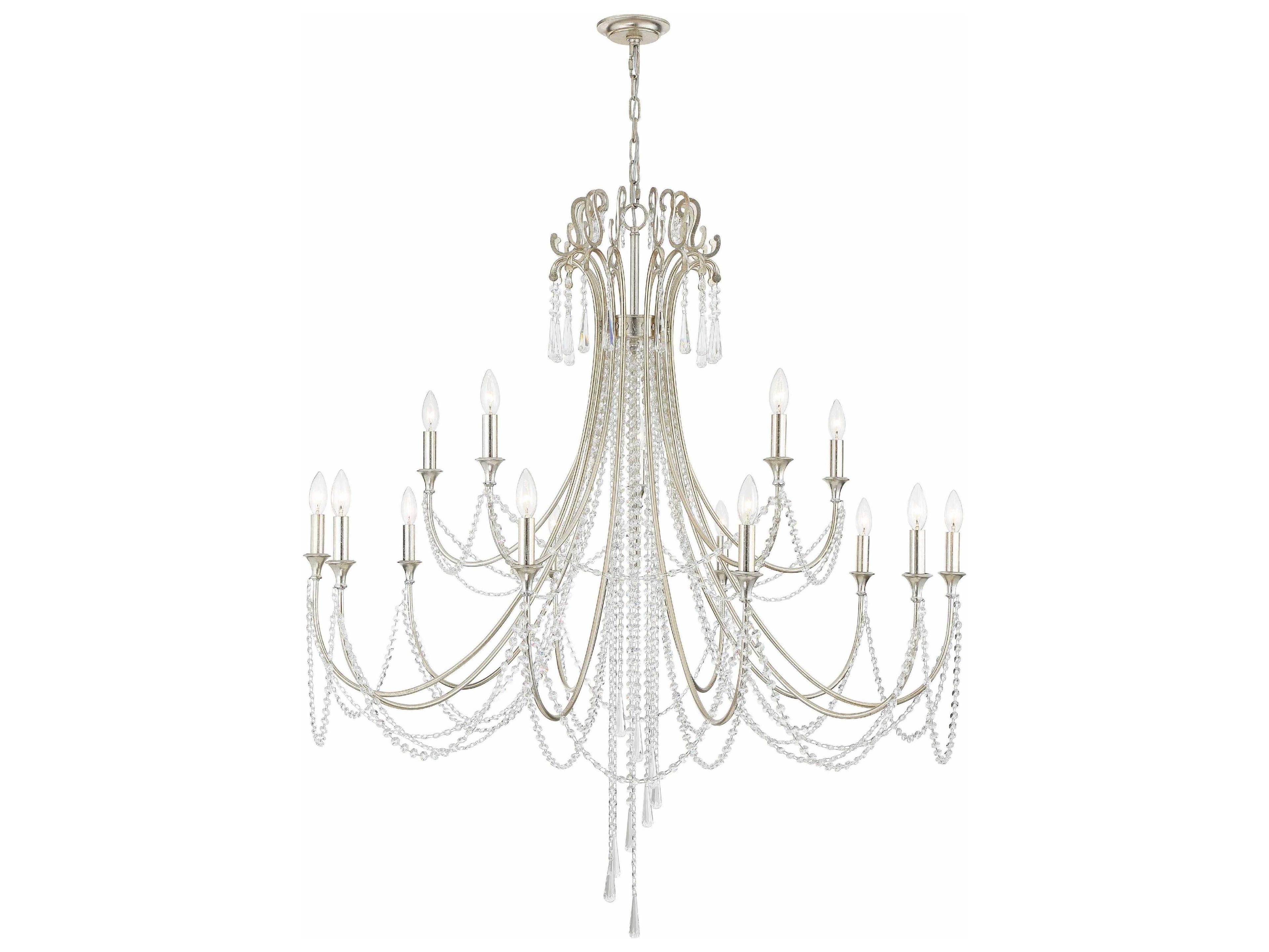Arcadia 15-Light Antique Silver Crystal Candelabra Tiered Chandelier