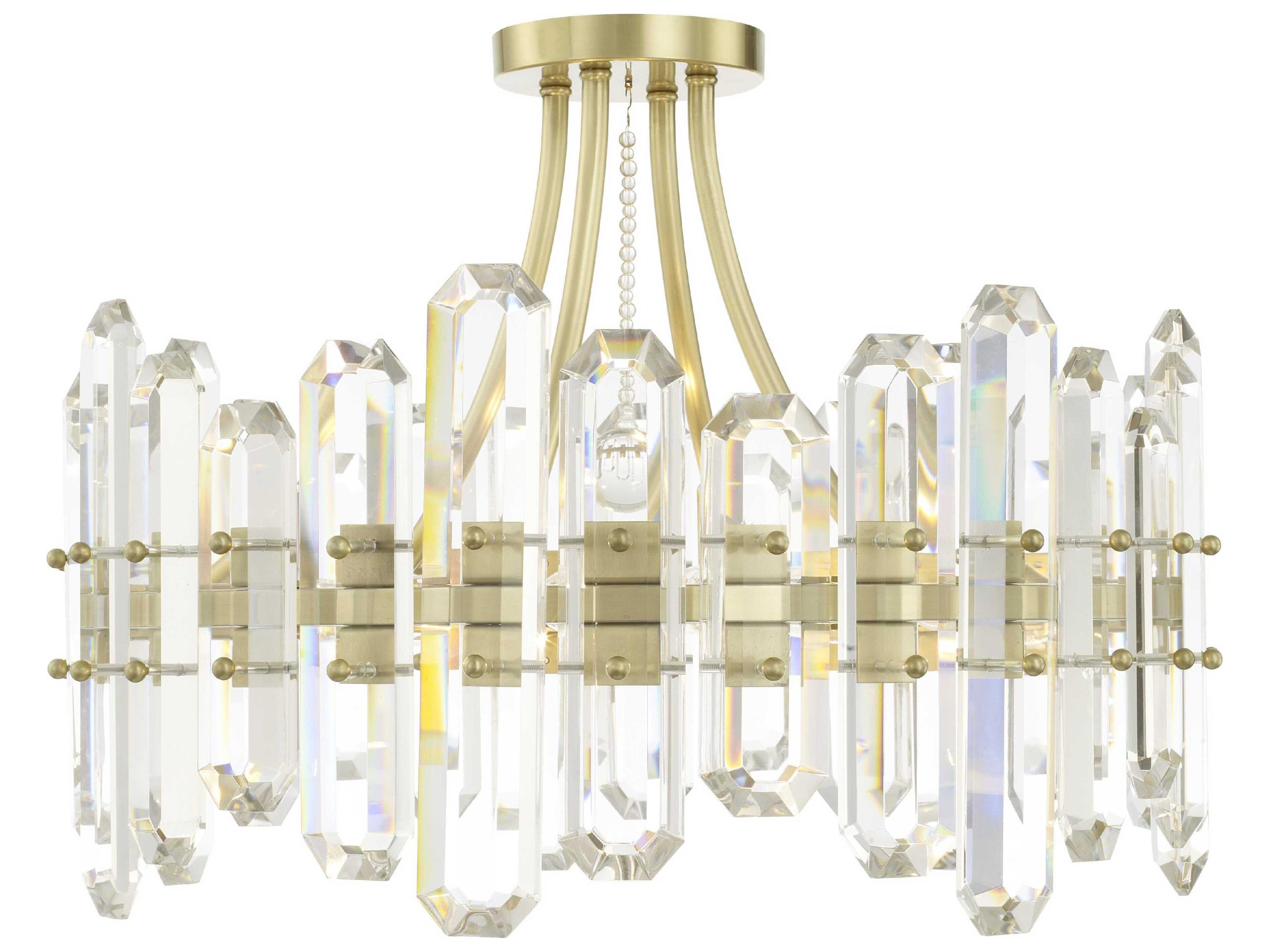 Bolton 4-Light Aged Brass Gold Crystal Drum Semi Flush Mount