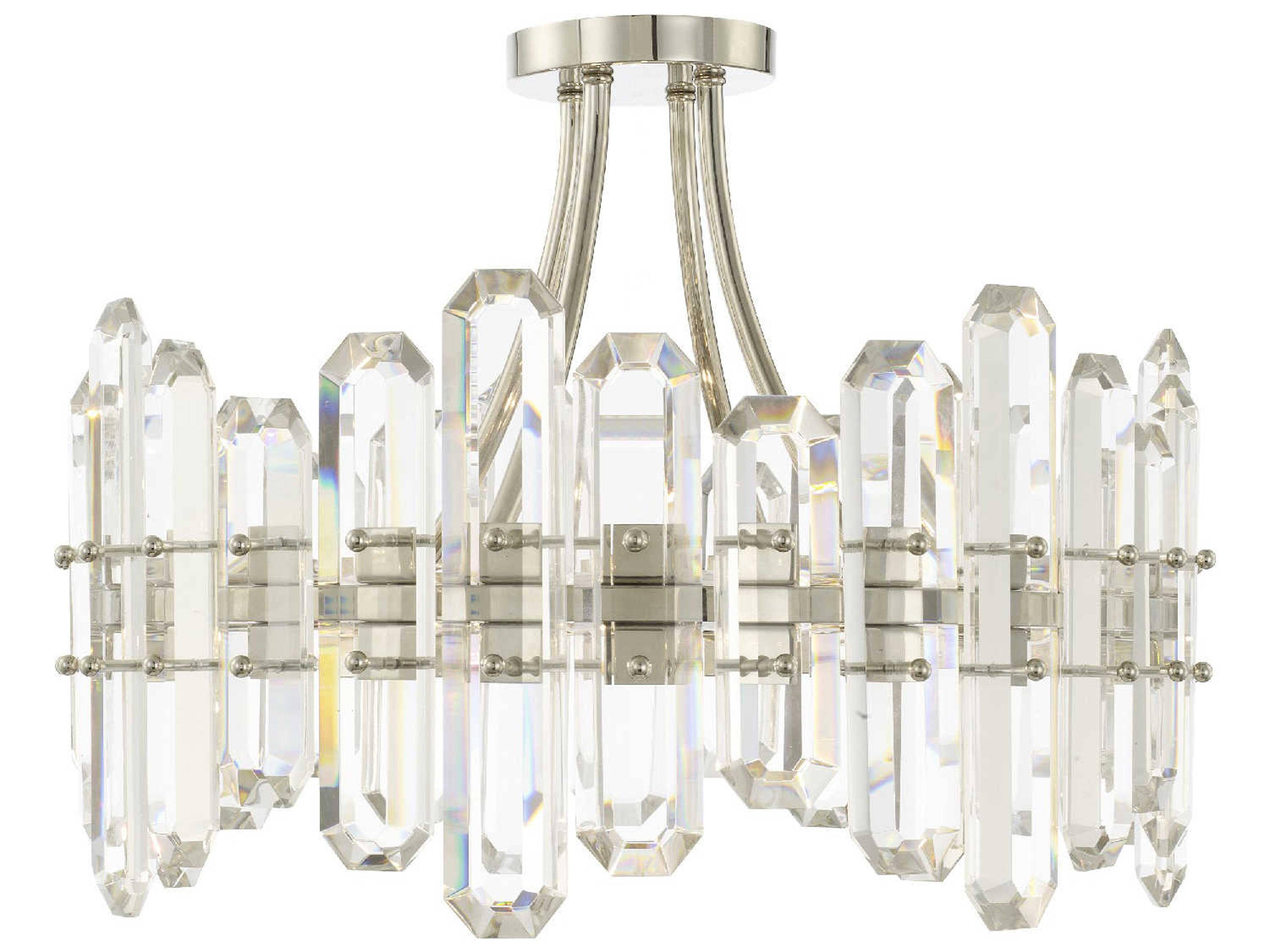 Bolton 4-Light Polished Nickel Crystal Drum Semi Flush Mount