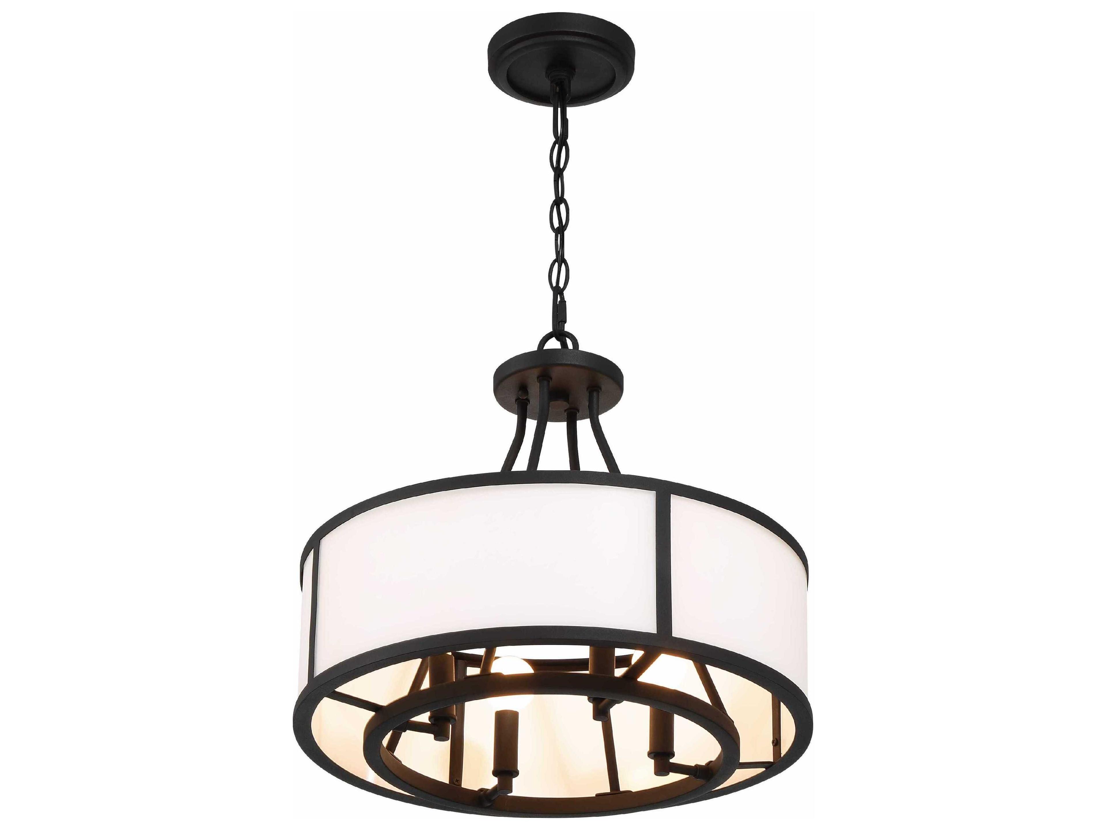 Crystorama Bryant 4-Light Black Forged Glass Drum Chandelier