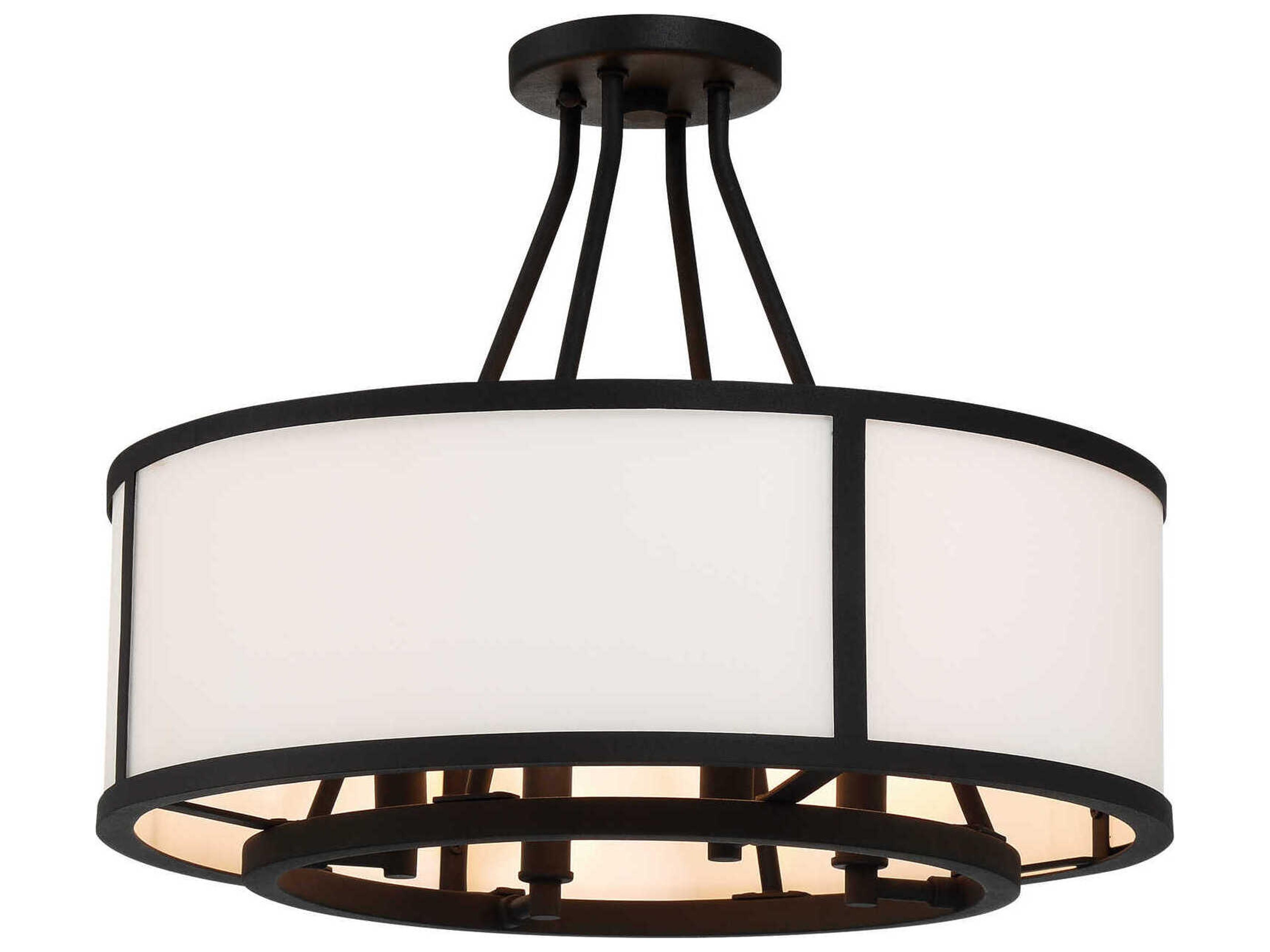 Bryant 4-Light Black Forged Glass Drum Semi Flush Mount