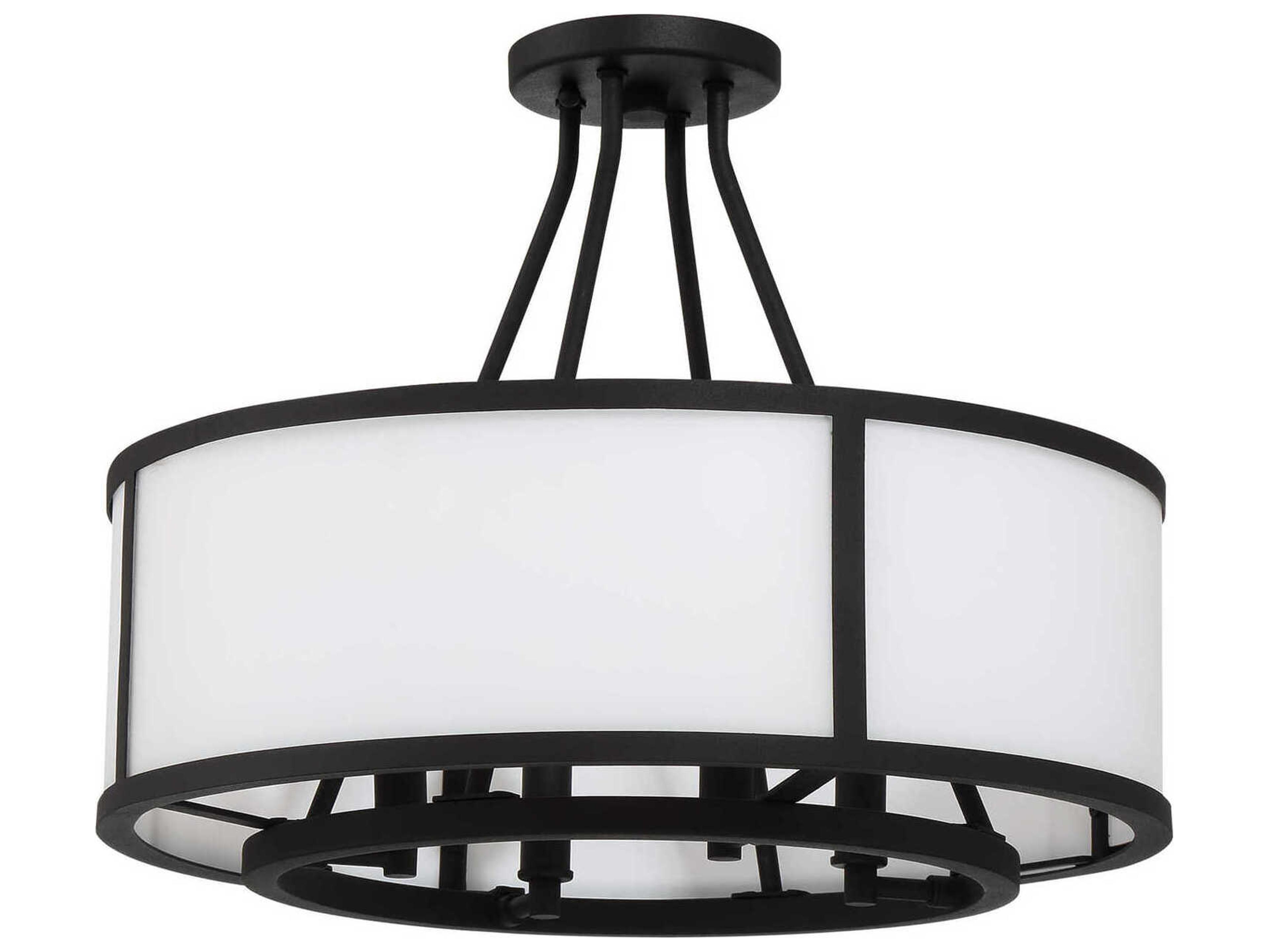 Crystorama Bryant 4-Light Black Forged Glass Drum Semi Flush Mount