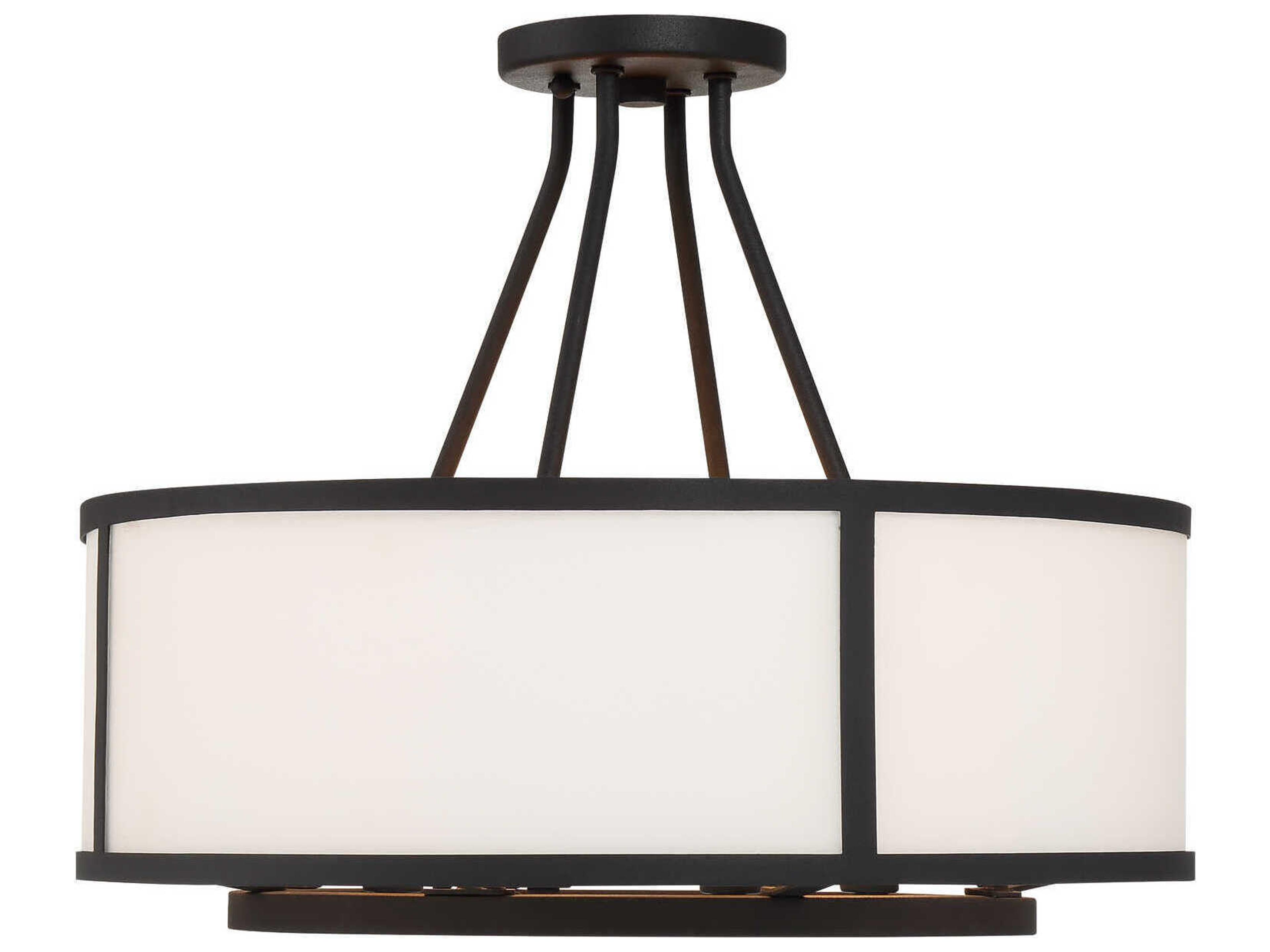 Crystorama Bryant 4-Light Black Forged Glass Drum Semi Flush Mount