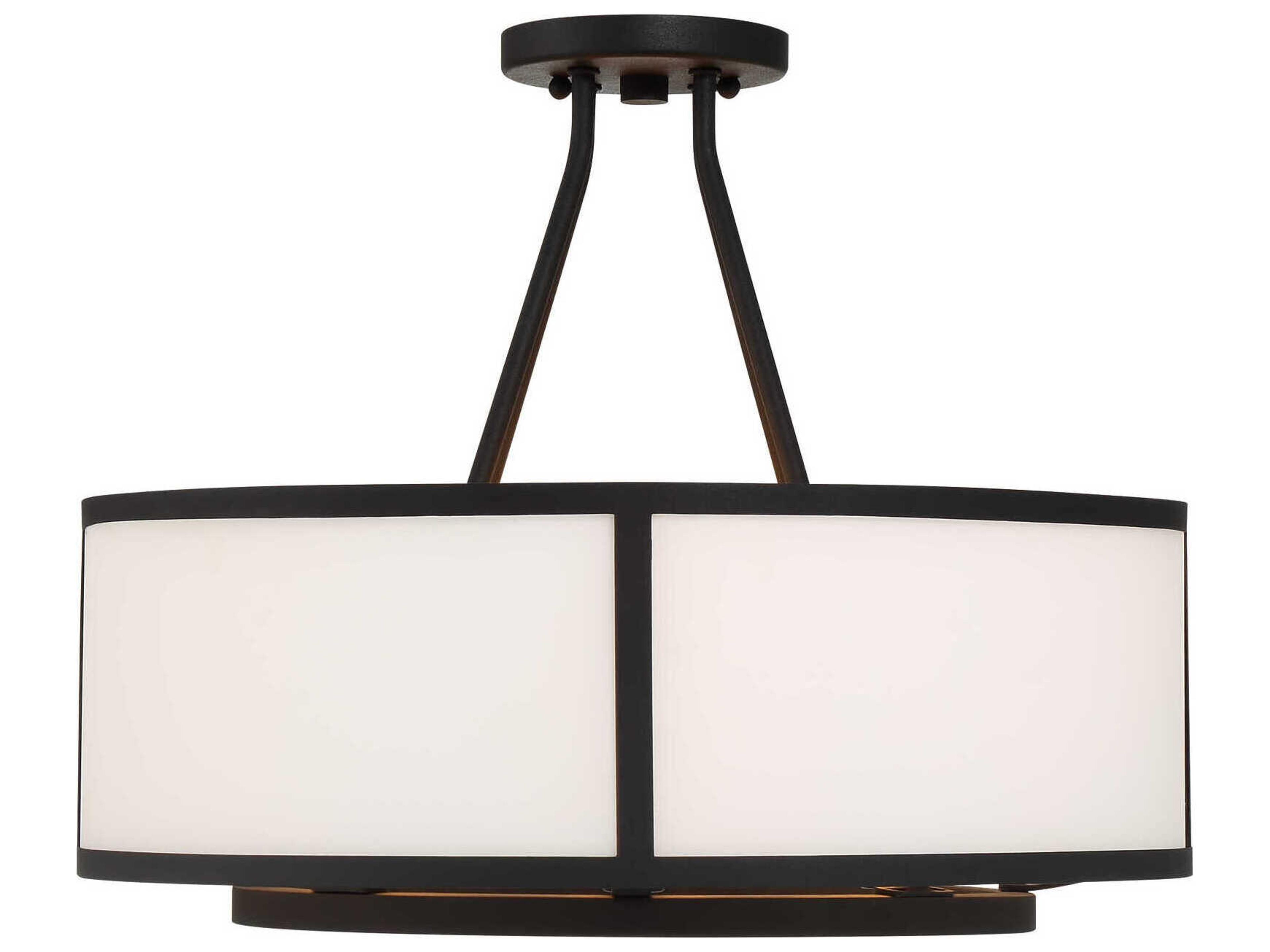 Crystorama Bryant 4-Light Black Forged Glass Drum Semi Flush Mount