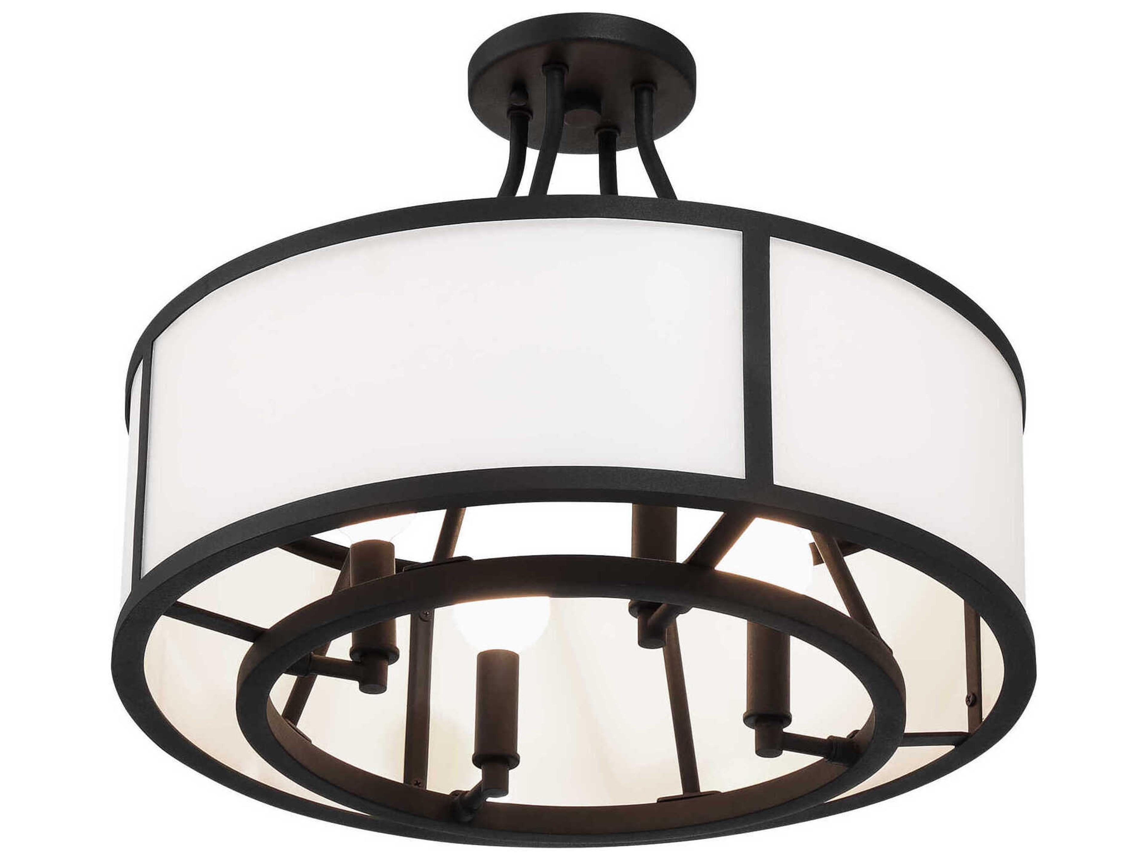 Crystorama Bryant 4-Light Black Forged Glass Drum Semi Flush Mount