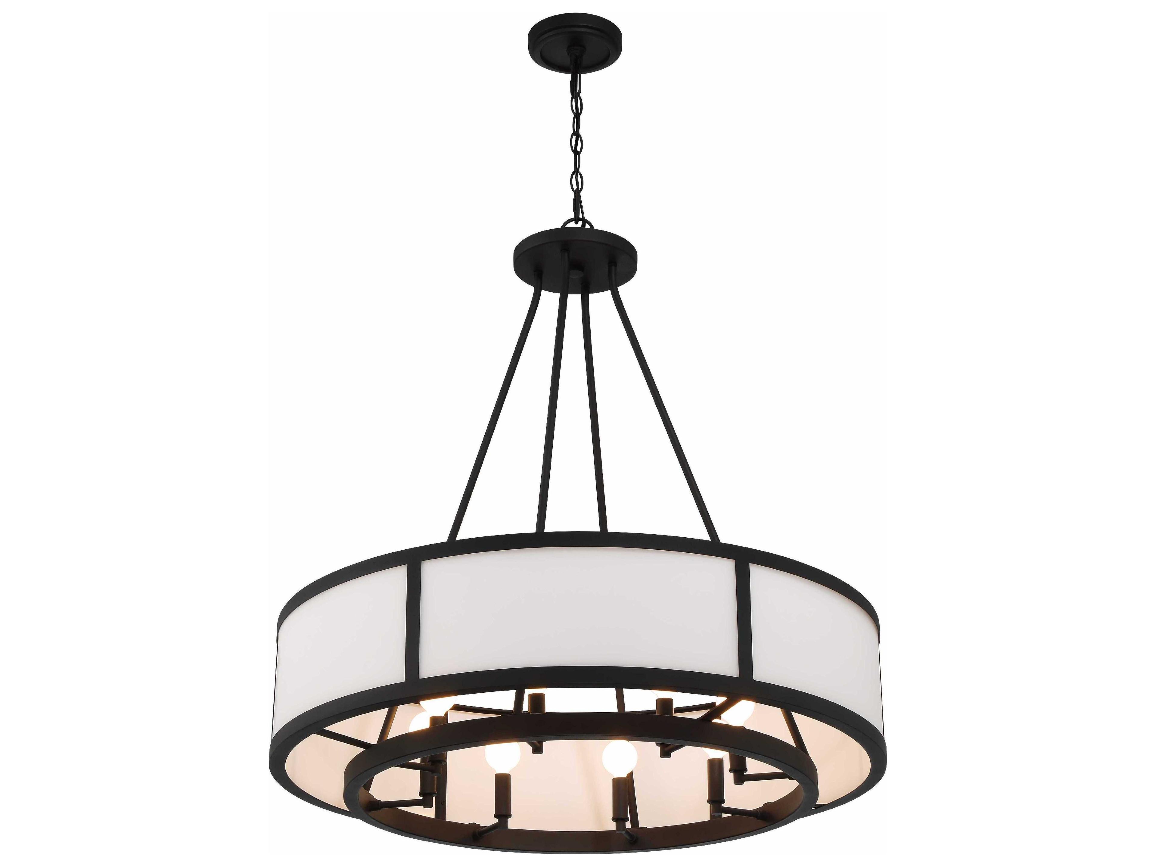 Crystorama Bryant 8-Light Black Forged Glass Drum Chandelier