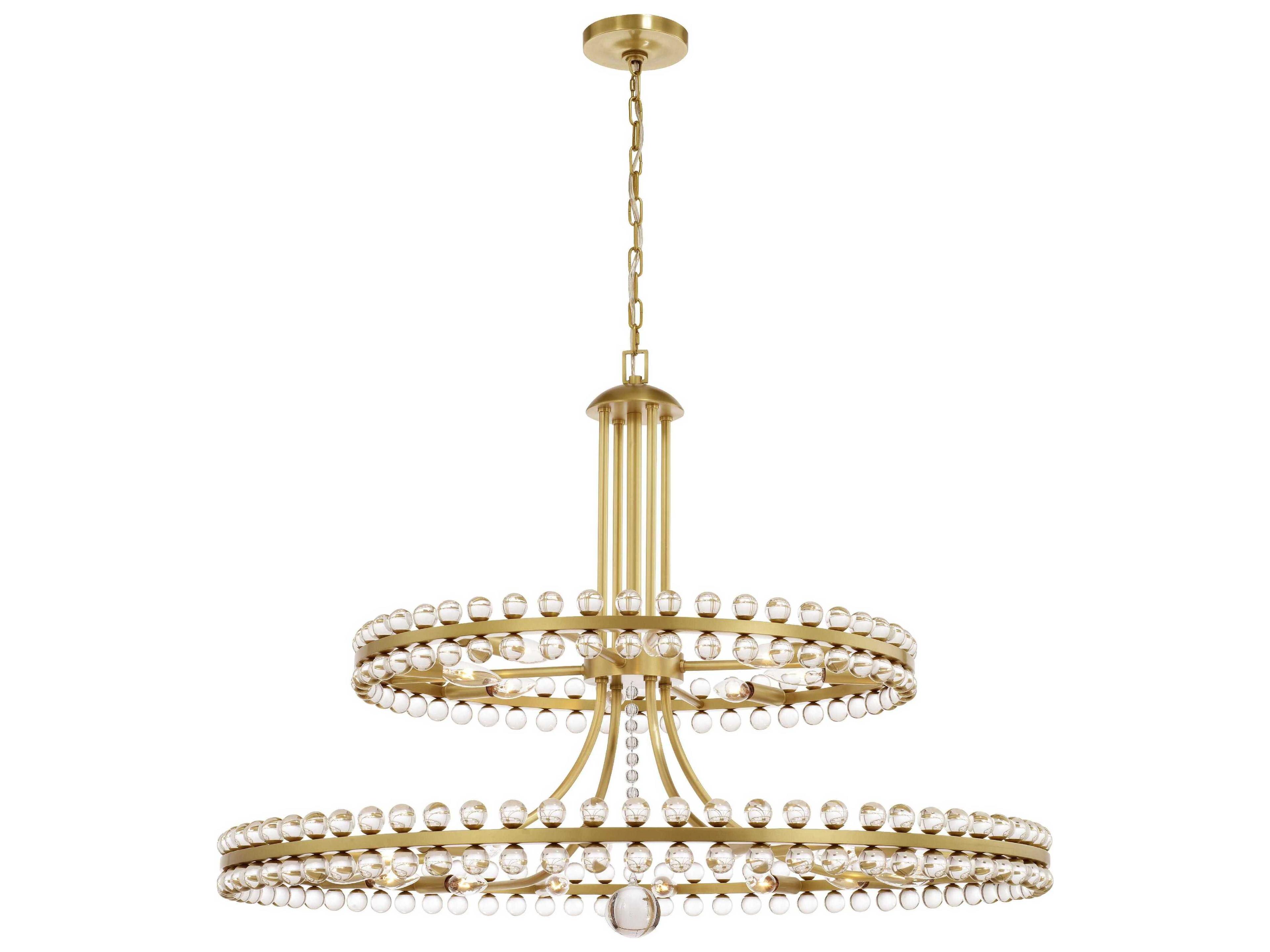 Clover 24-Light Brass Glass Round Tiered Chandelier