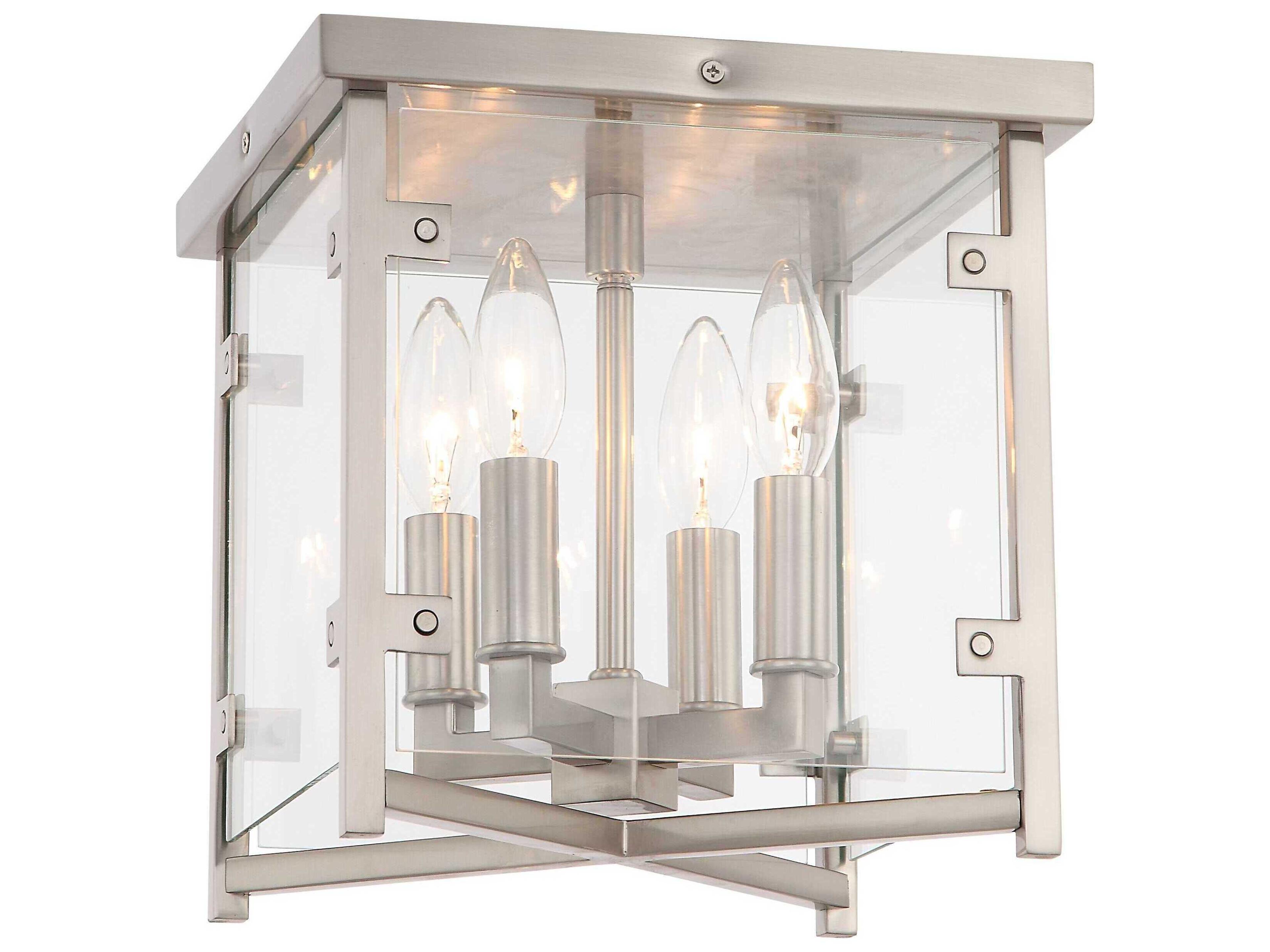 Danbury 4-Light Brushed Nickel Glass Lantern Flush Mount