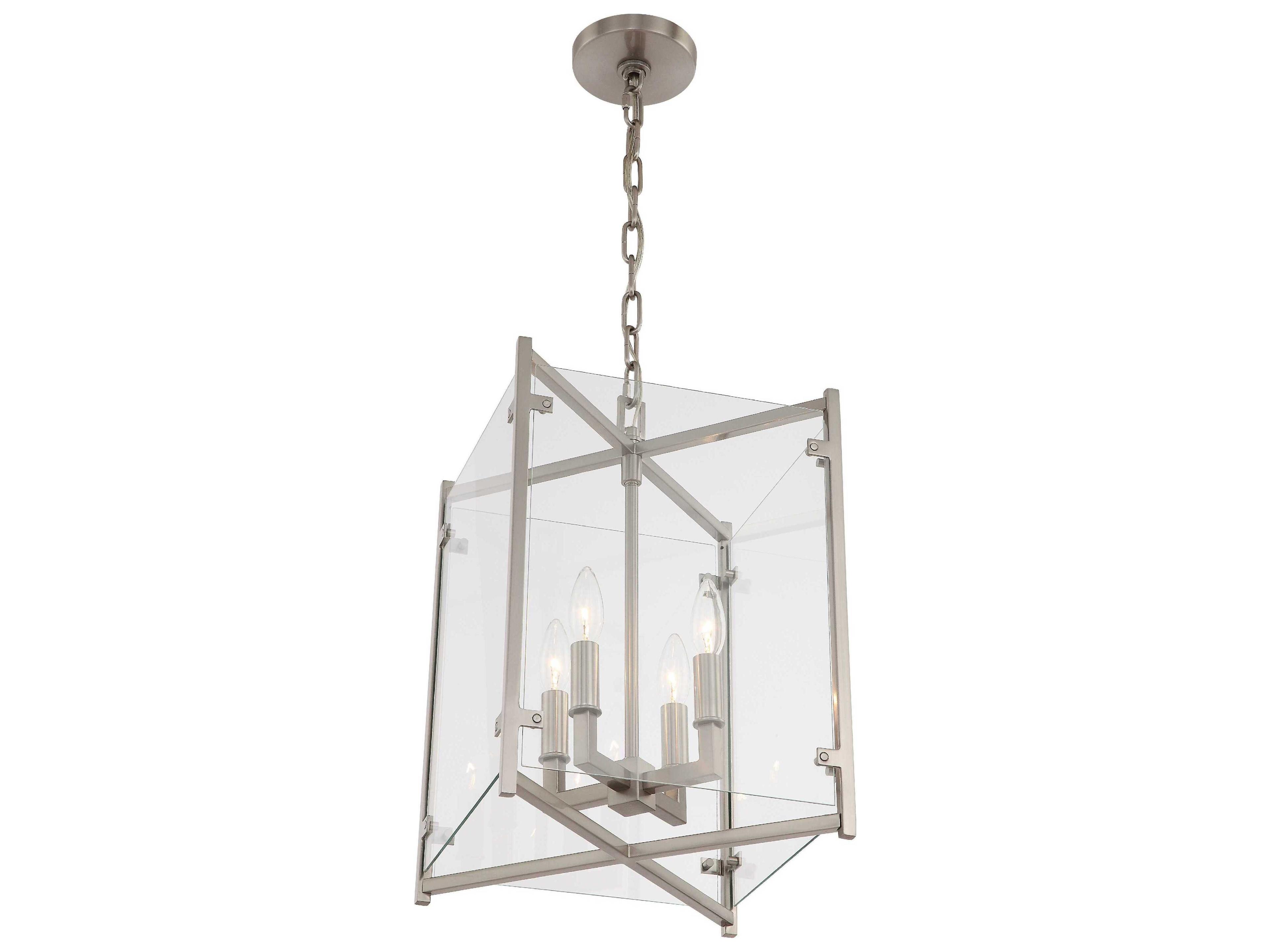 Danbury 4-Light Brushed Nickel Glass Candelabra Lantern Chandelier