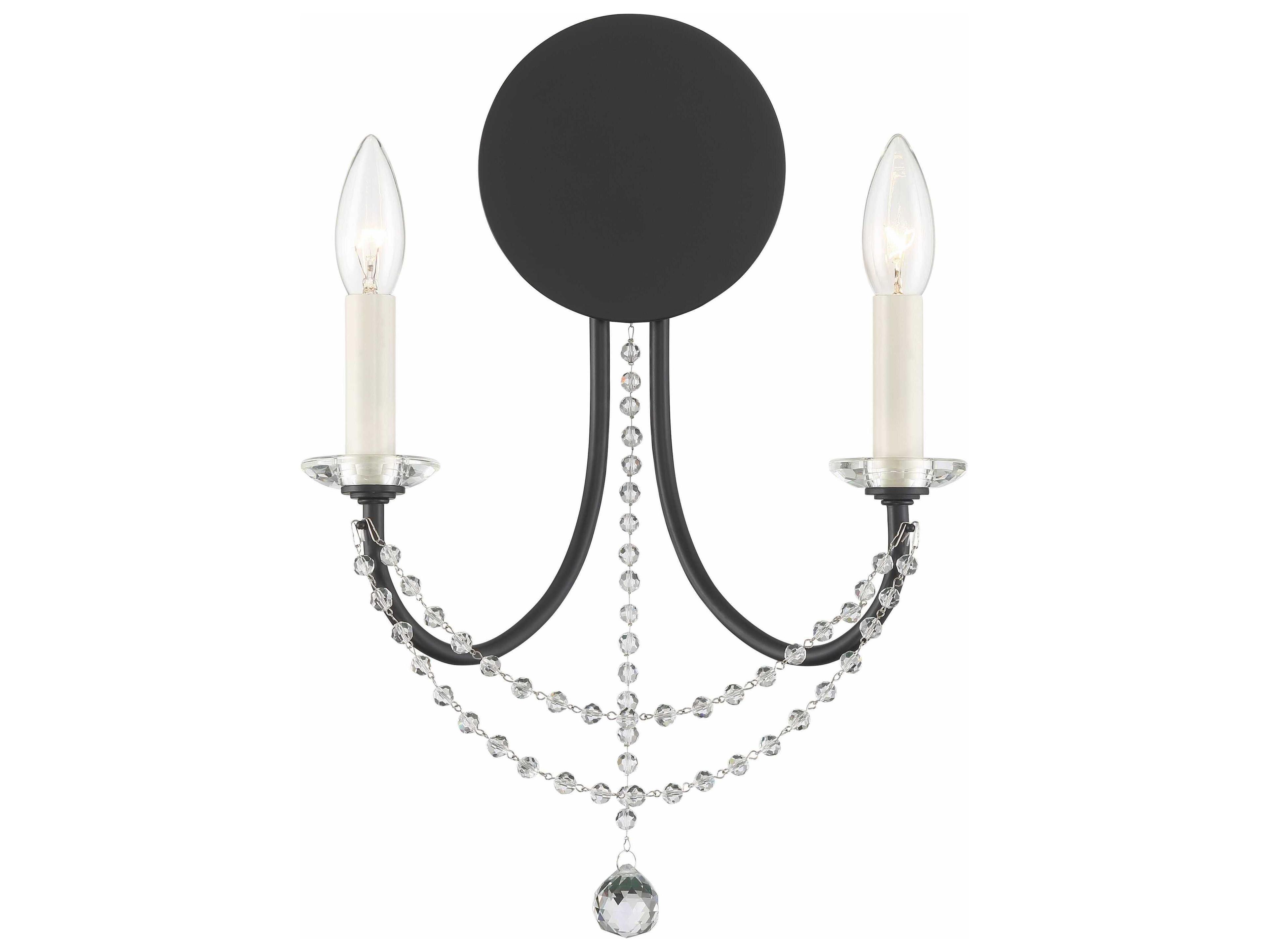 Delilah 2-Light Matte Black Crystal Wall Sconce