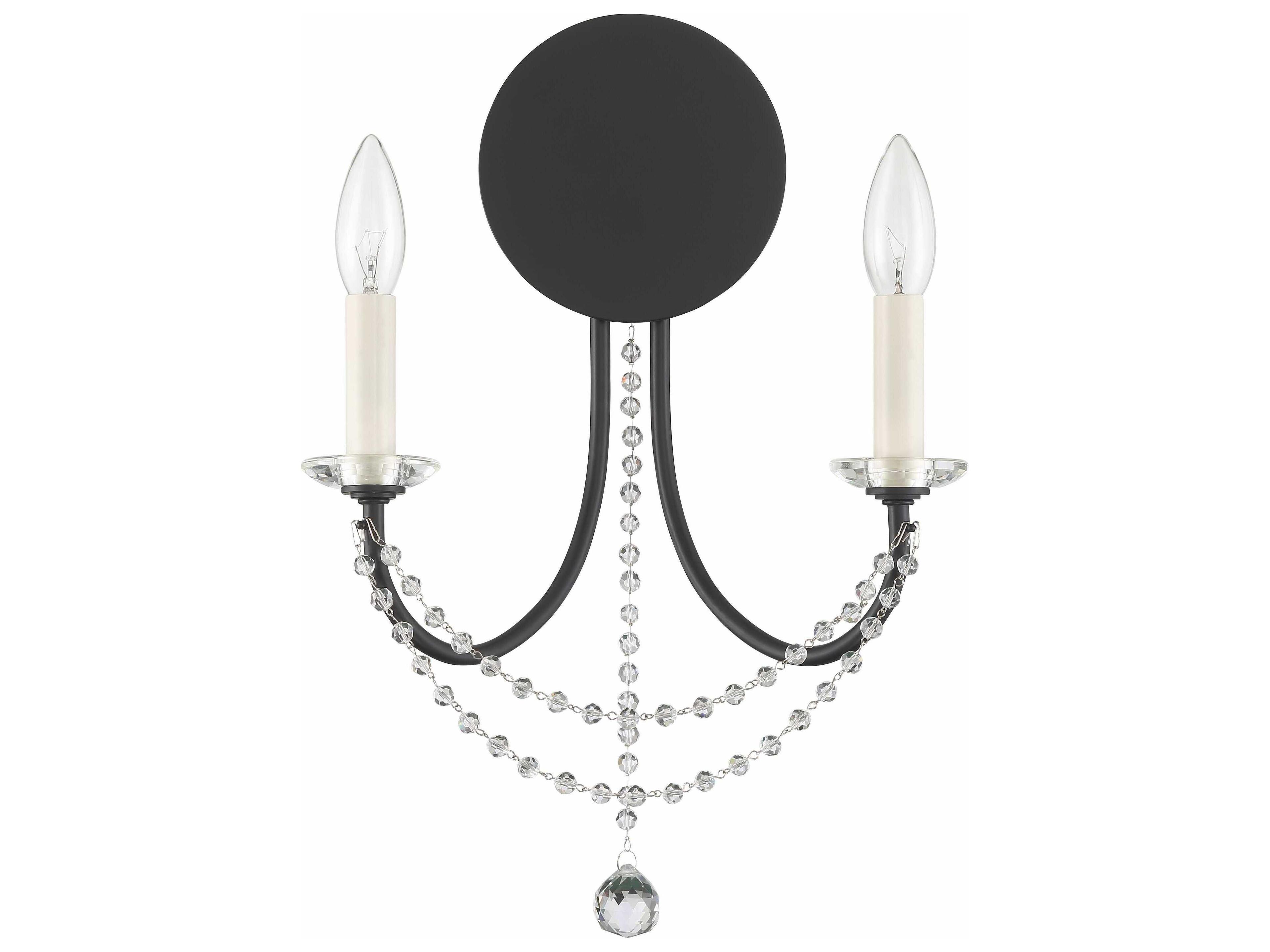 Crystorama Delilah 2-Light Matte Black Crystal Wall Sconce