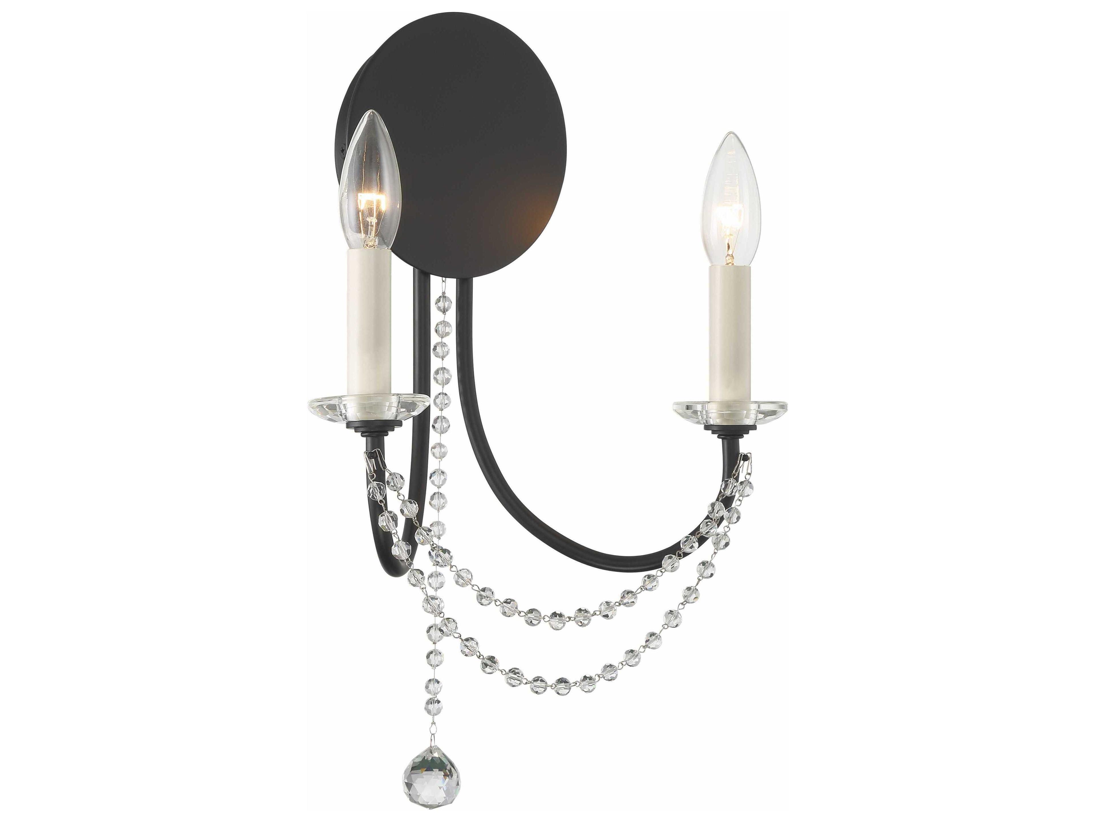 Crystorama Delilah 2-Light Matte Black Crystal Wall Sconce