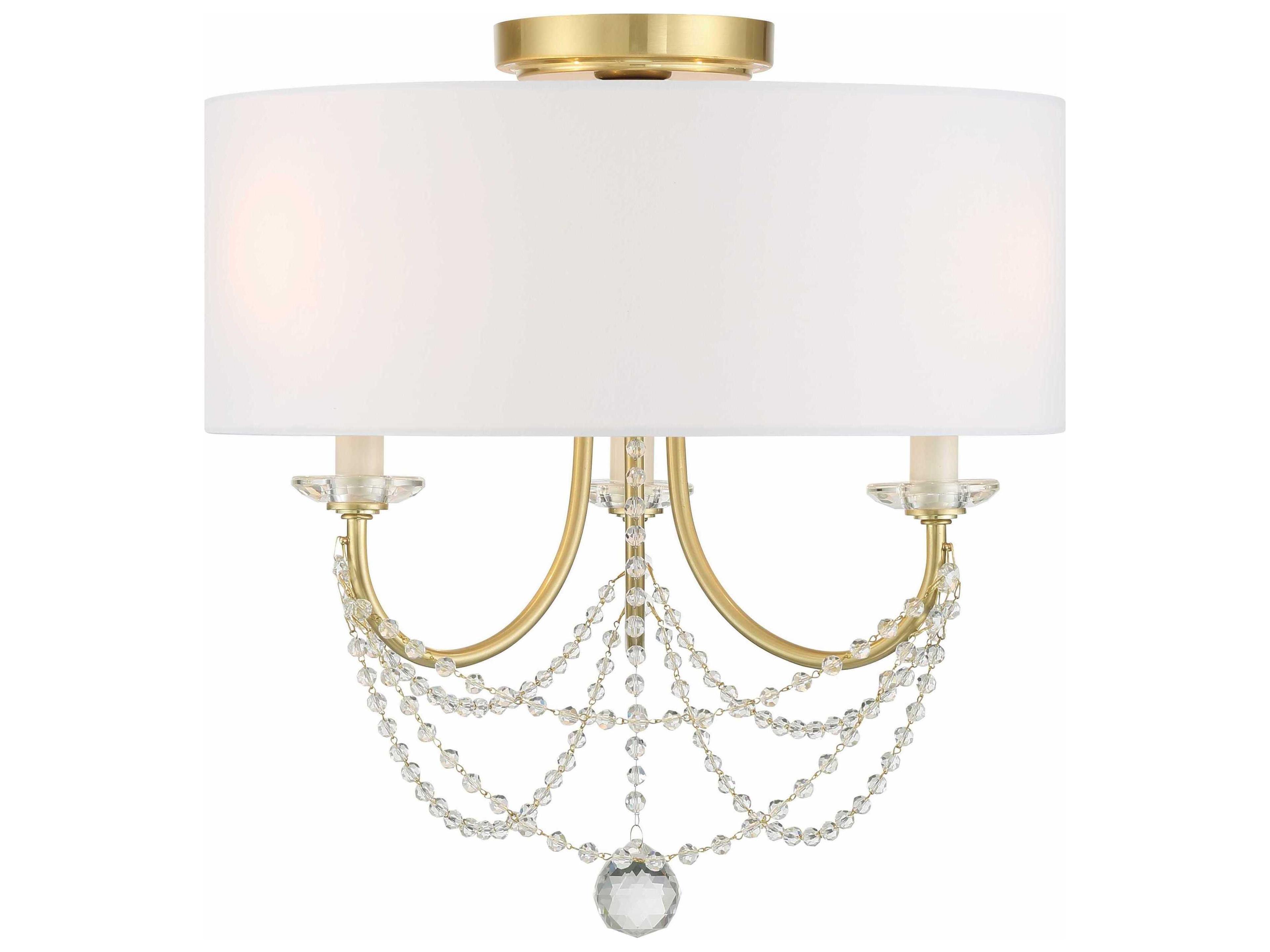 Delilah 3-Light Aged Brass Crystal Drum Semi Flush Mount