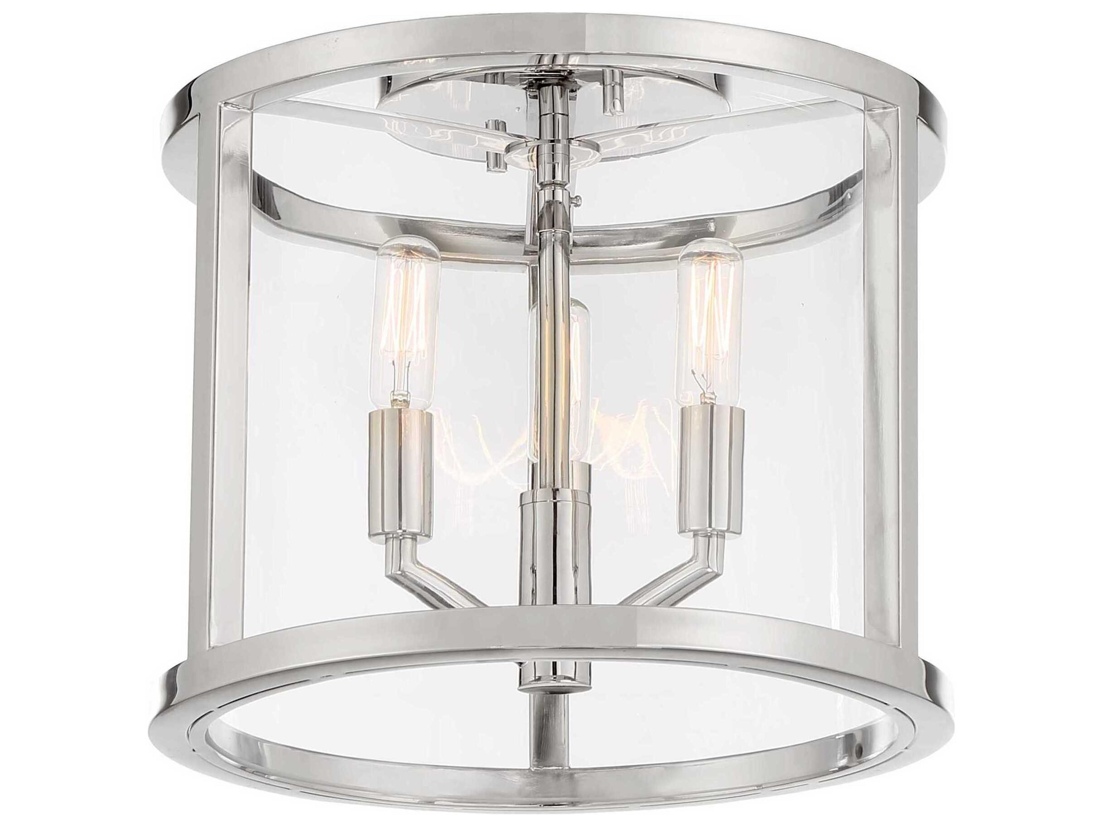 Crystorama Devon 3-Light Polished Nickel Glass Drum Flush Mount