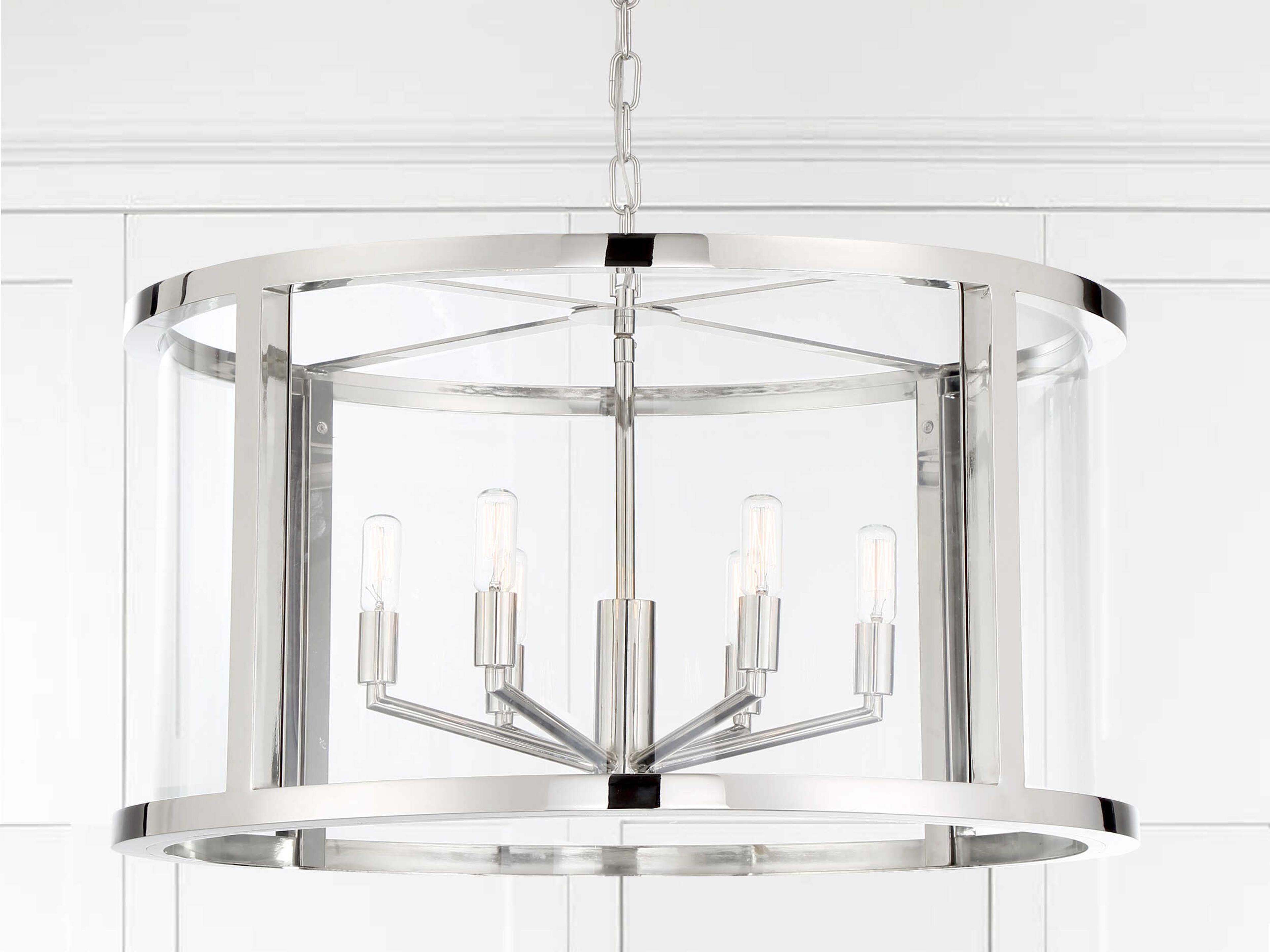 Crystorama Devon 6-Light Polished Nickel Glass Candelabra Drum Chandelier
