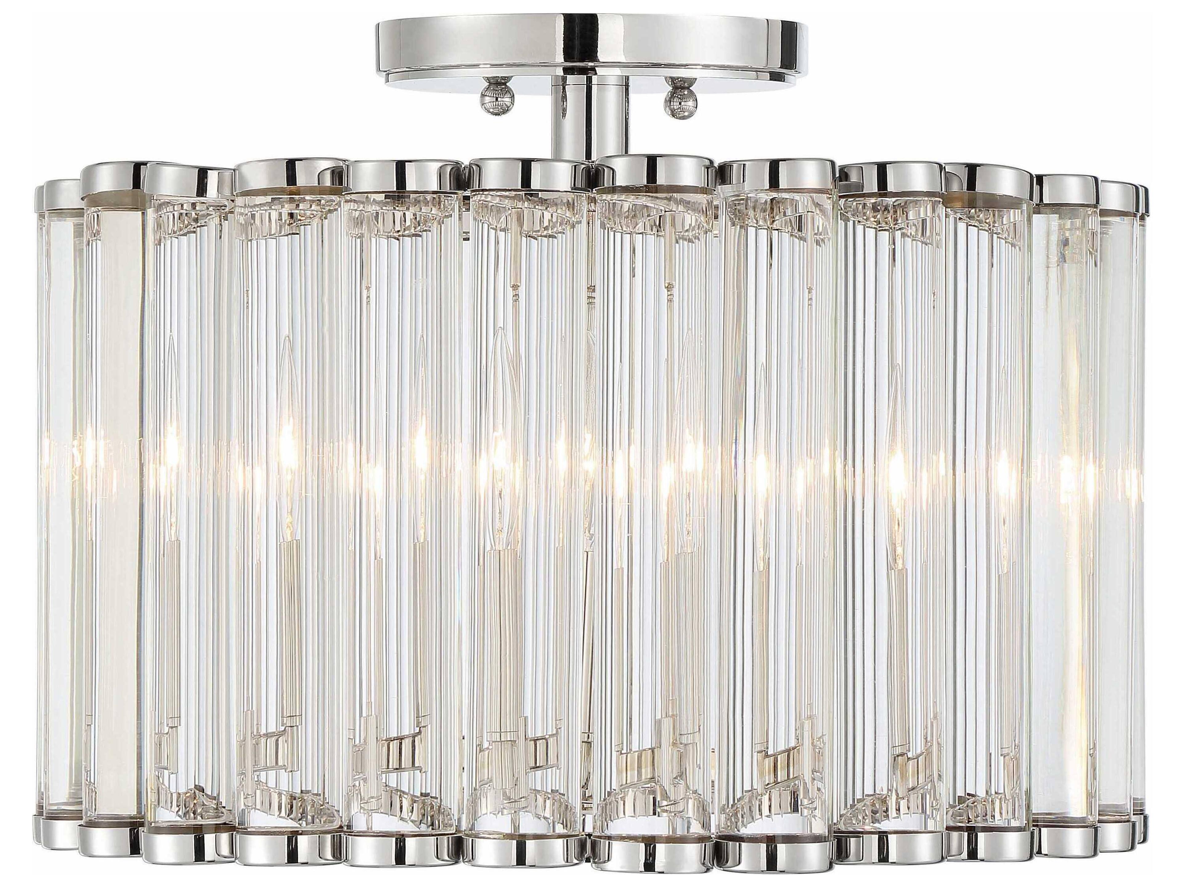 Elliot 4-Light Polished Nickel Glass Drum Flush Mount