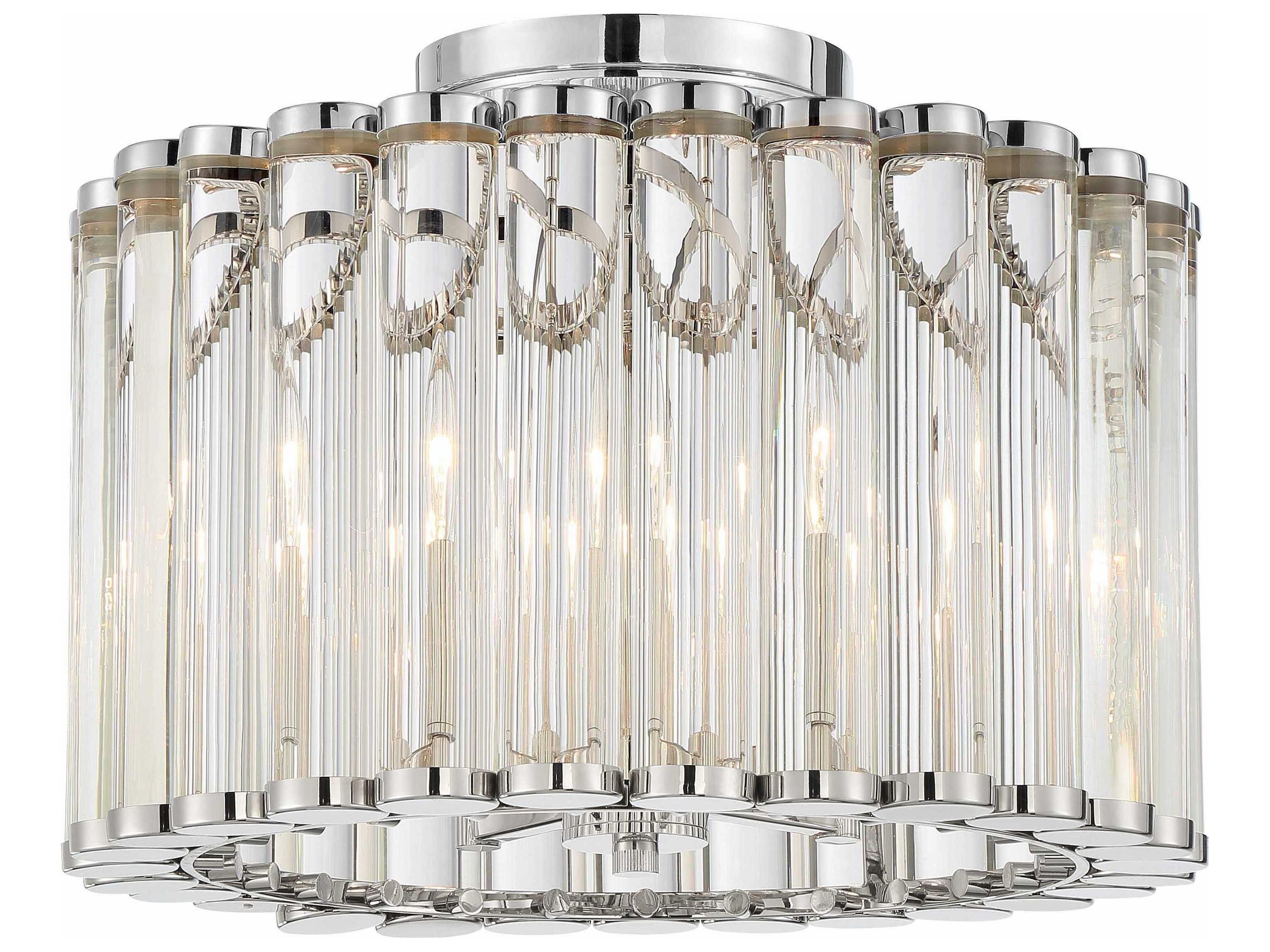 Crystorama Elliot 4-Light Polished Nickel Glass Drum Flush Mount