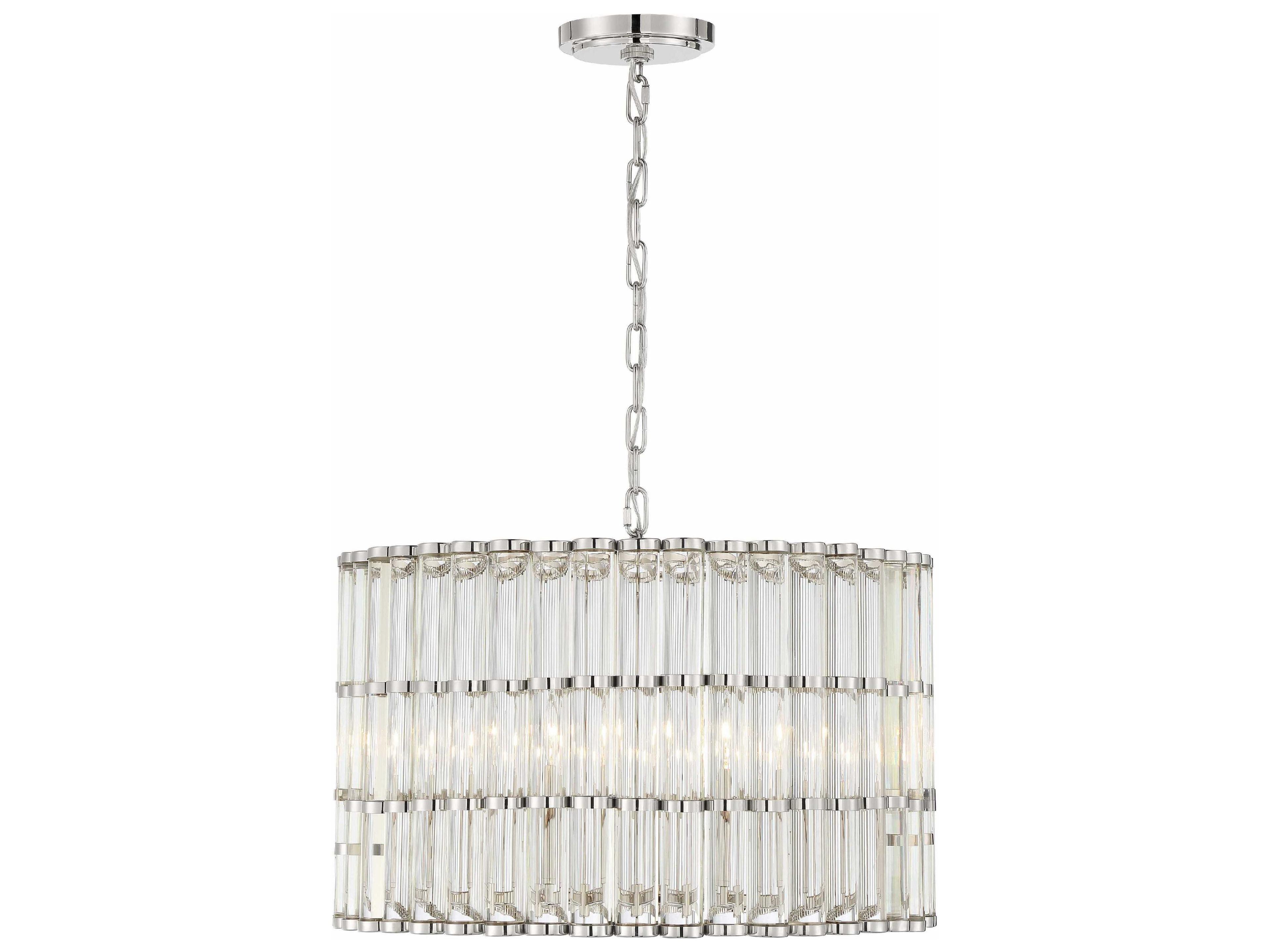 Elliot 6-Light Polished Nickel Glass Candelabra Drum Chandelier