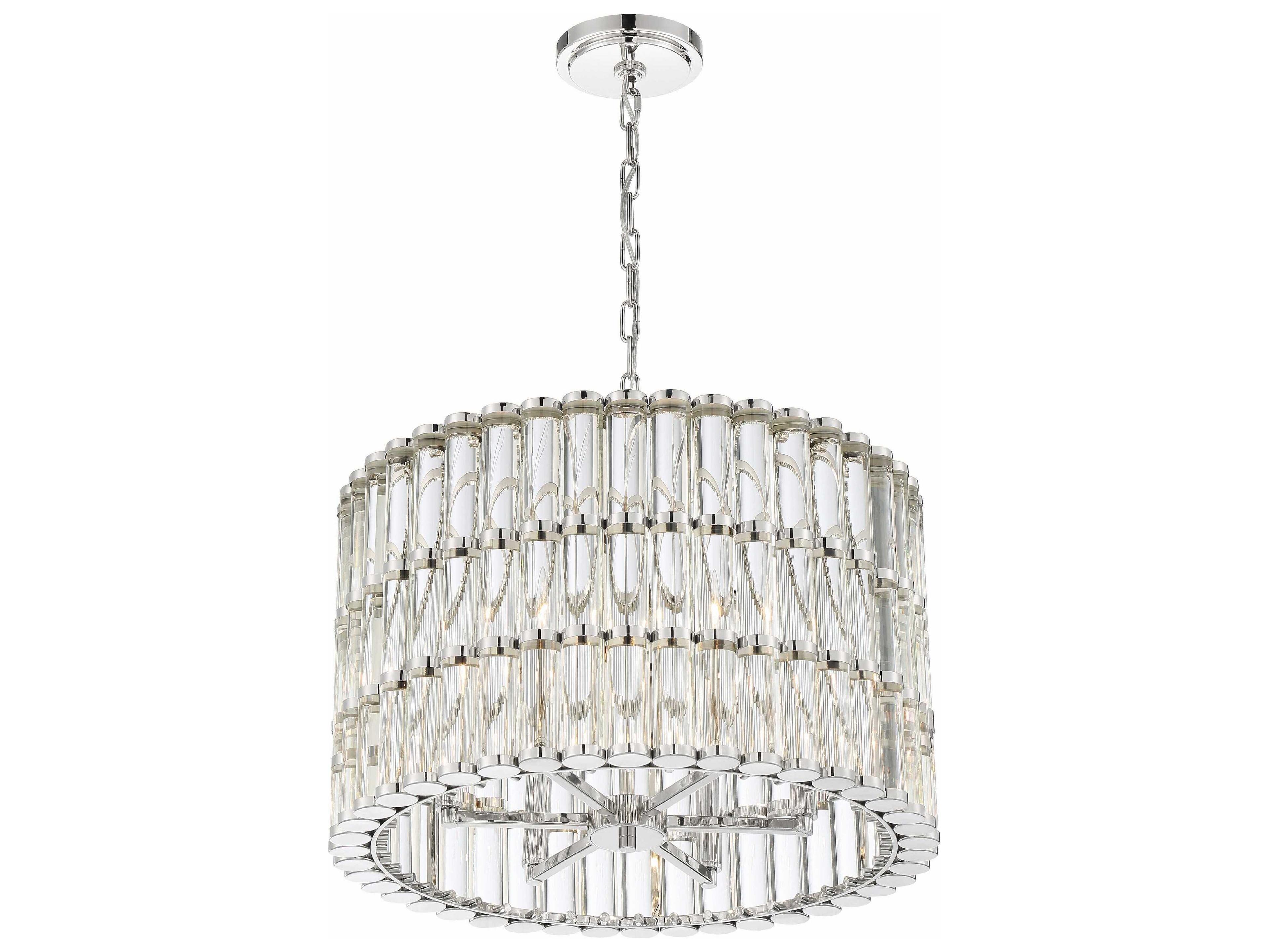 Crystorama Elliot 6-Light Polished Nickel Glass Candelabra Drum Chandelier