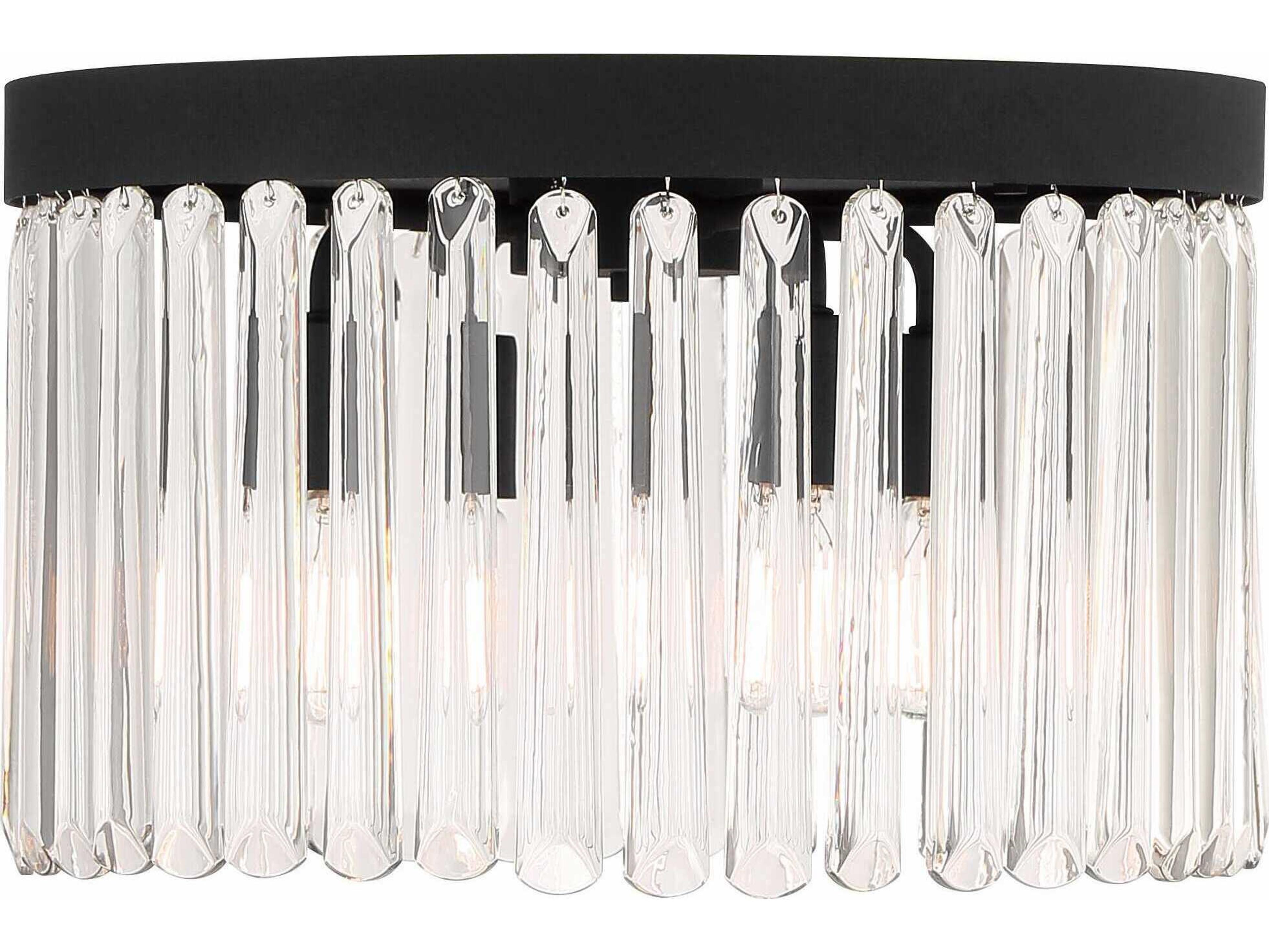 Crystorama Emory 4-Light Black Forged Glass Drum Flush Mount