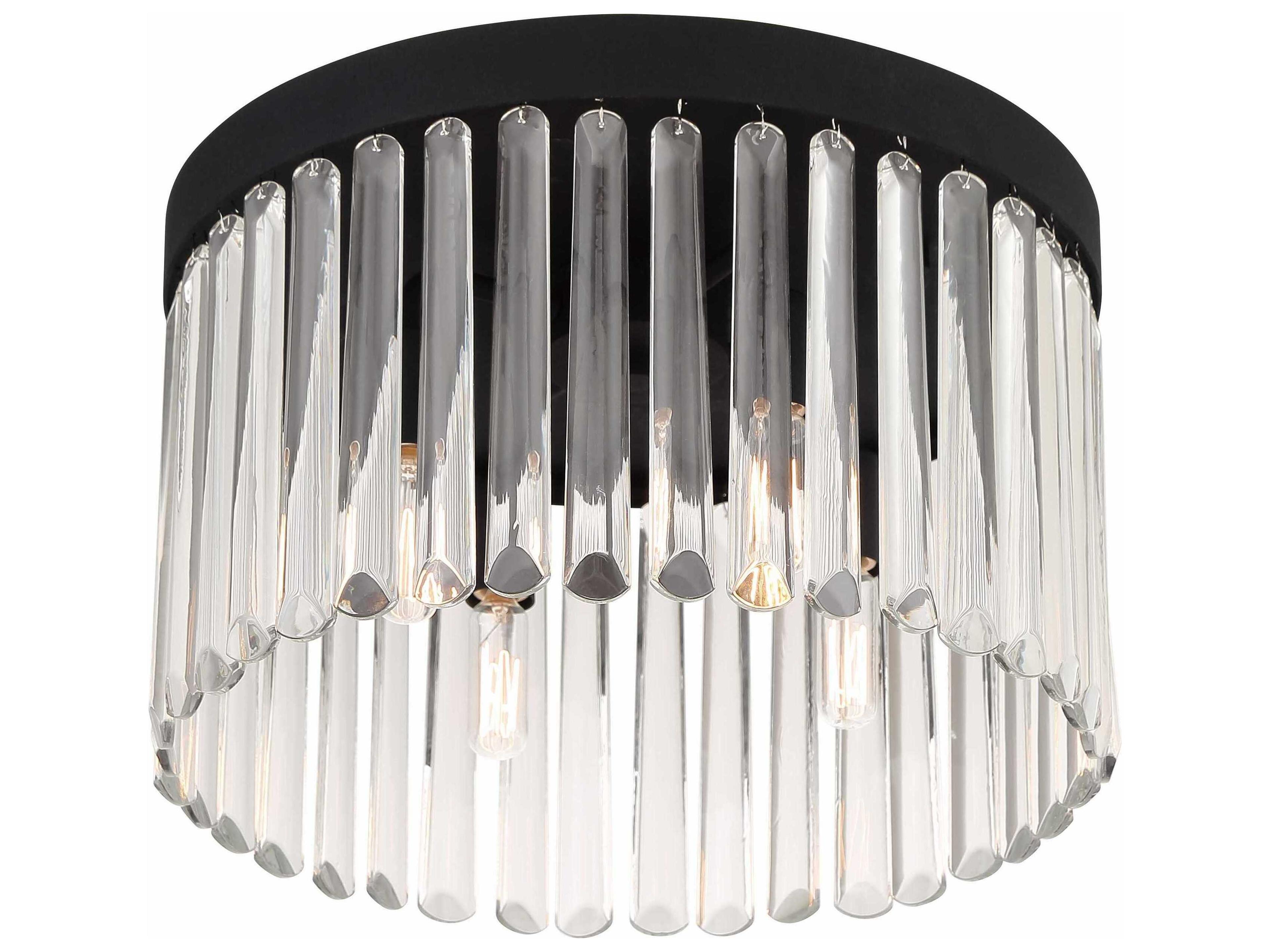 Crystorama Emory 4-Light Black Forged Glass Drum Flush Mount