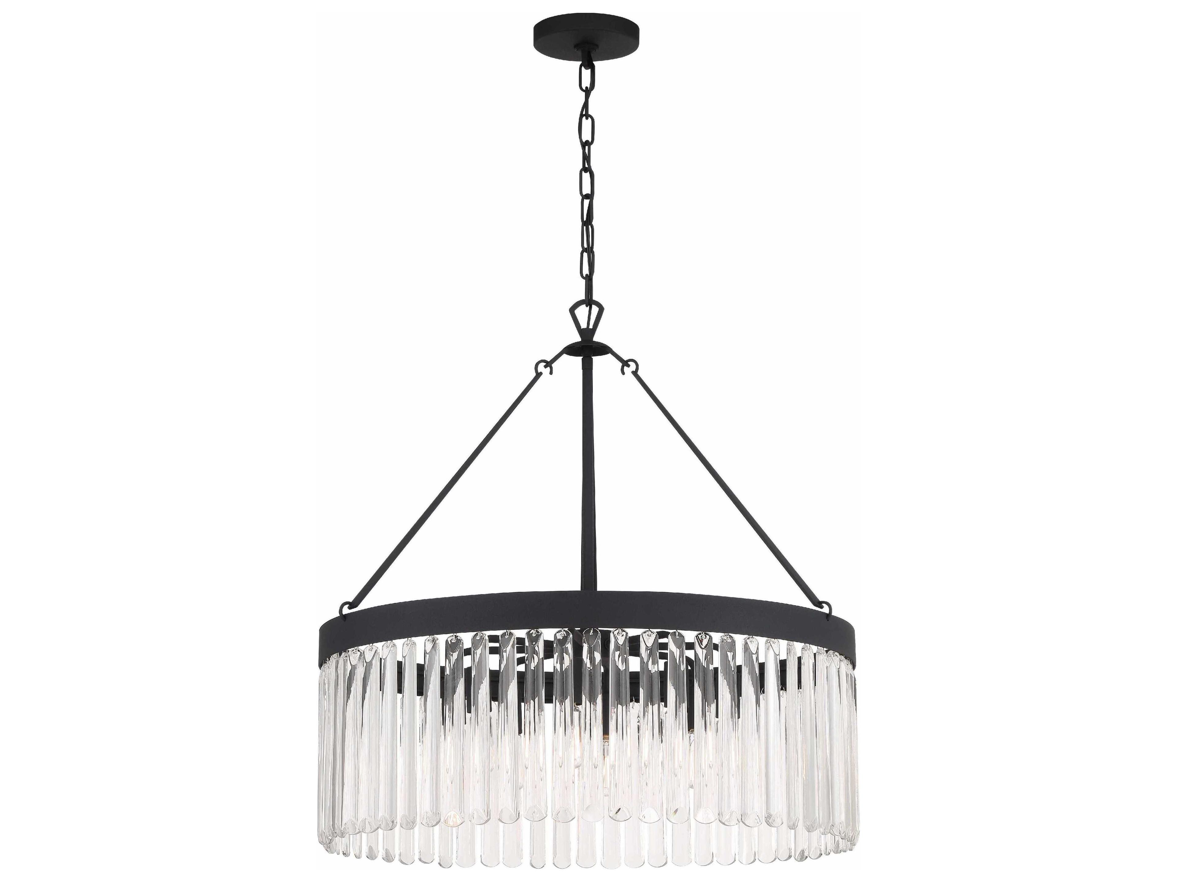 Emory 8-Light Black Forged Glass Drum Chandelier