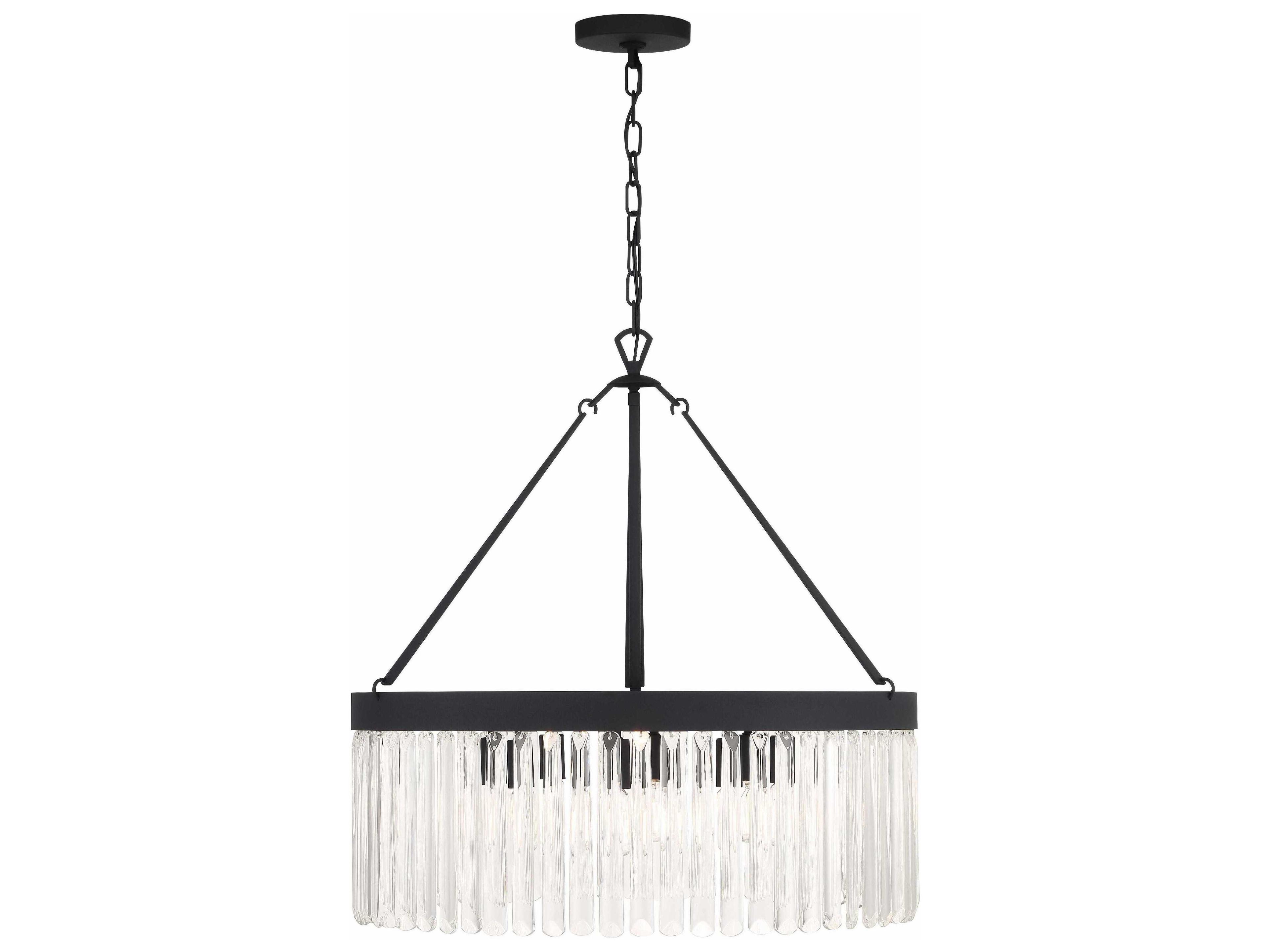 Crystorama Emory 8-Light Black Forged Glass Drum Chandelier